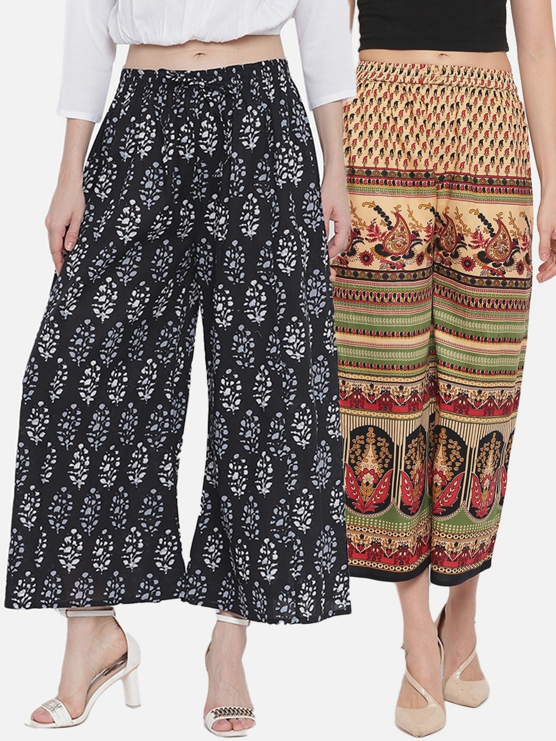 

Aawari Women Red & Black Set of 2 Printed Knitted Palazzos