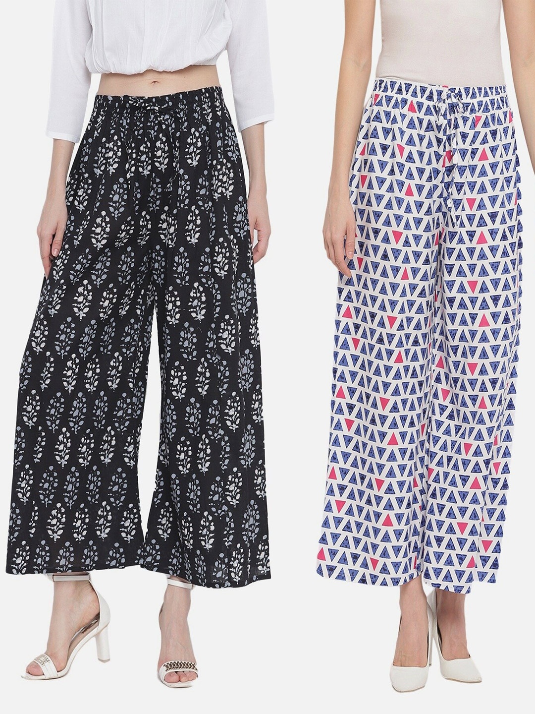 

Aawari Women Pack of 2 White & Black Printed Ethnic Palazzos
