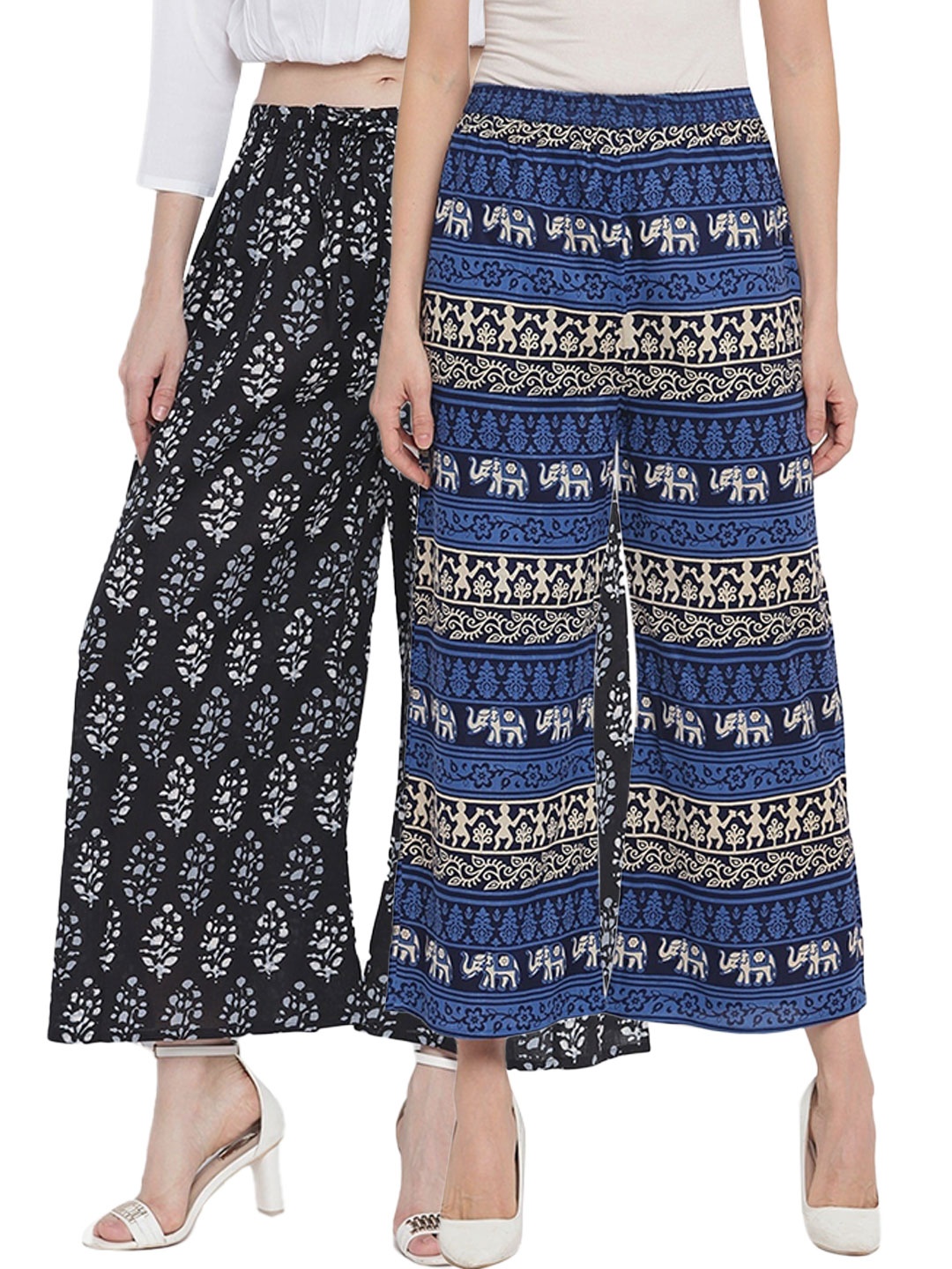 

Aawari Women Set of 2 Blue & Black Ethnic Motifs Printed Knitted Ethnic Palazzos