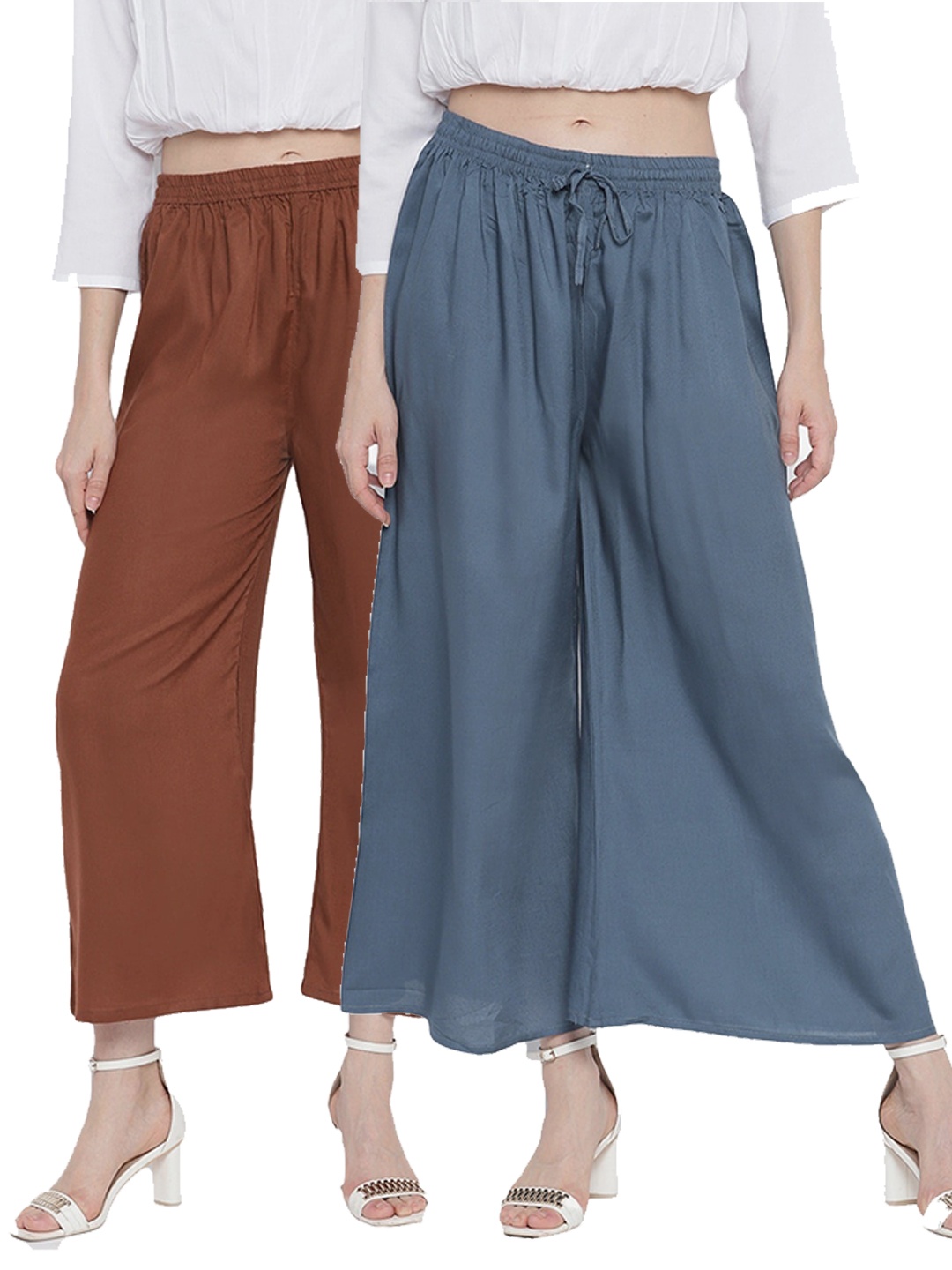 

Aawari Women Set of 2 Grey & Brown Knitted Palazzos