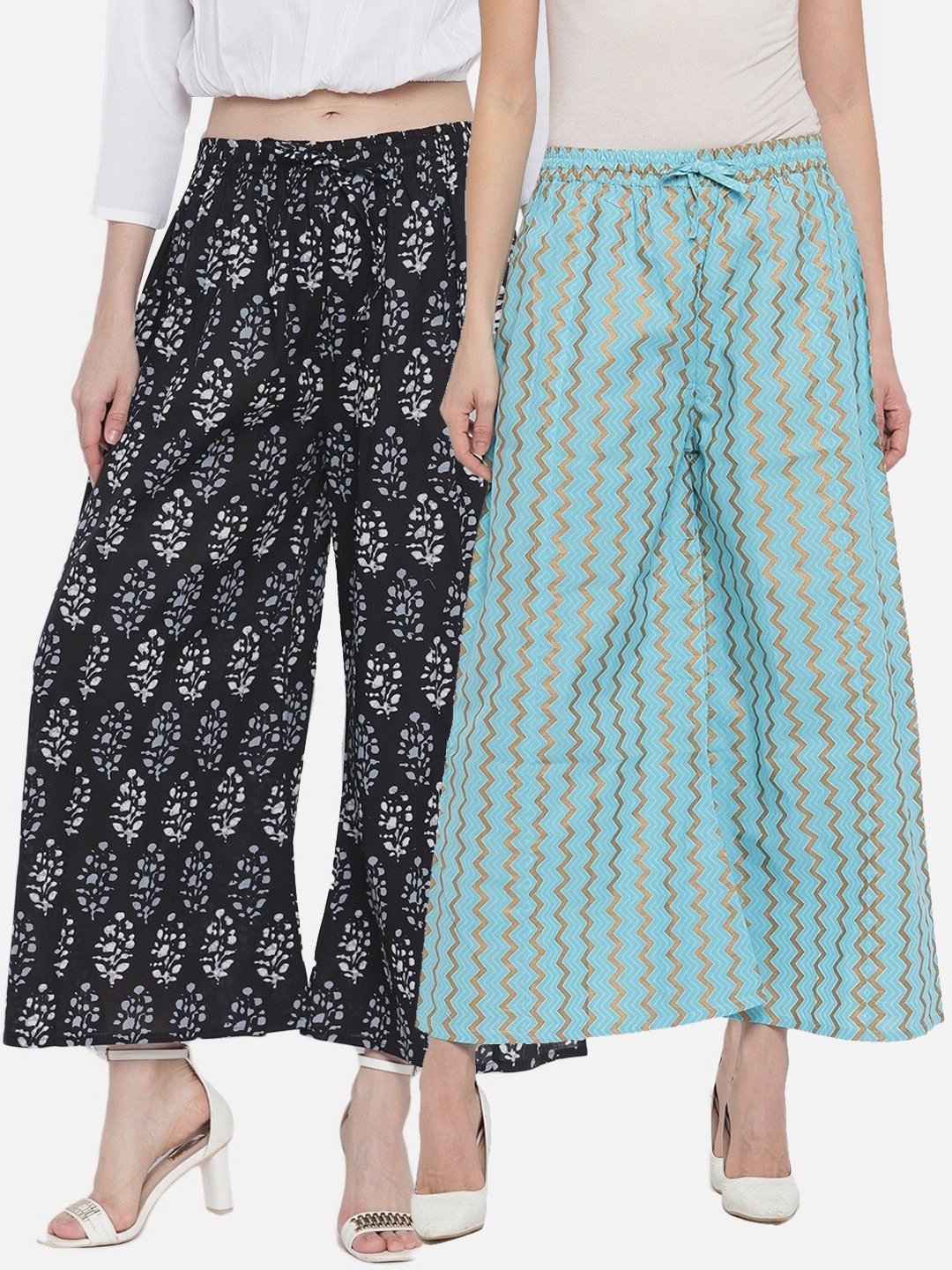 

Aawari Women Set of 2 Black & Blue Knitted Palazzos