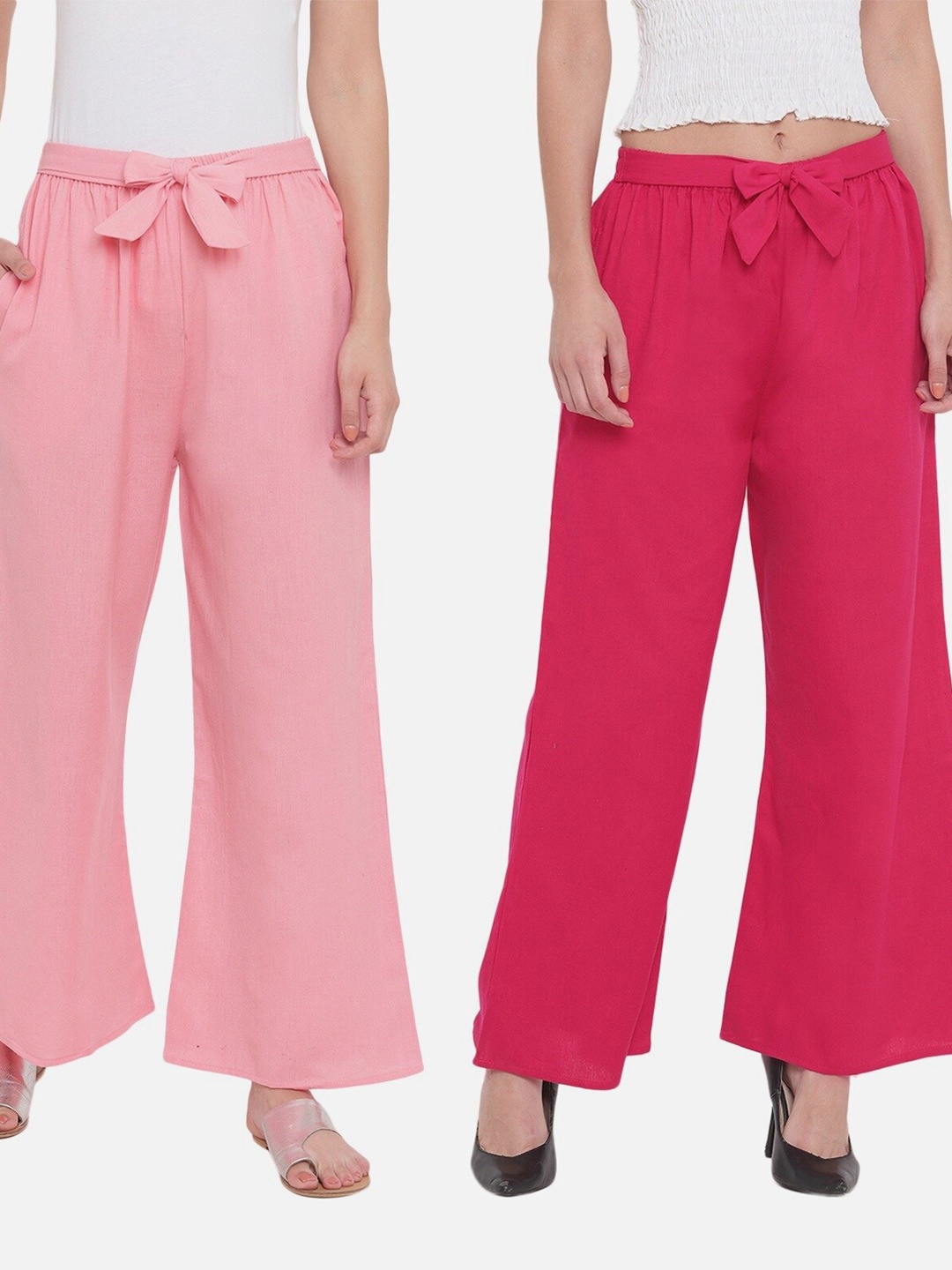 

Aawari Women Pink & Rose 2 Knitted Ethnic Palazzos