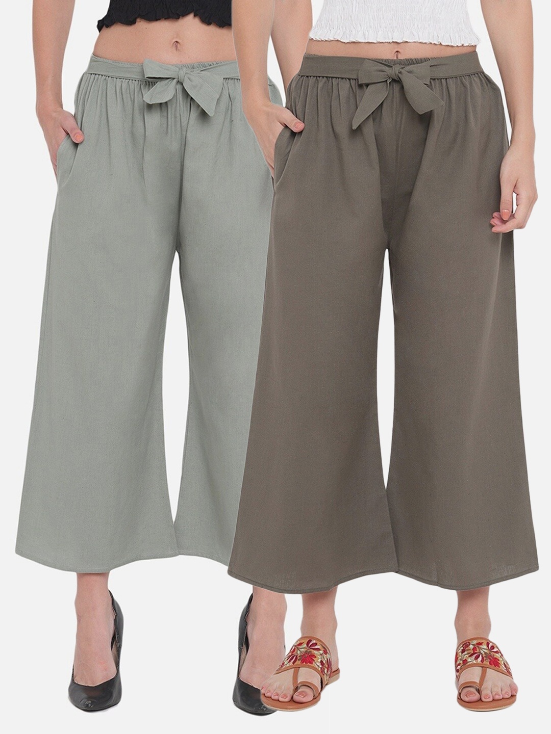 

Aawari Women Grey & Green 2 Knitted Palazzos