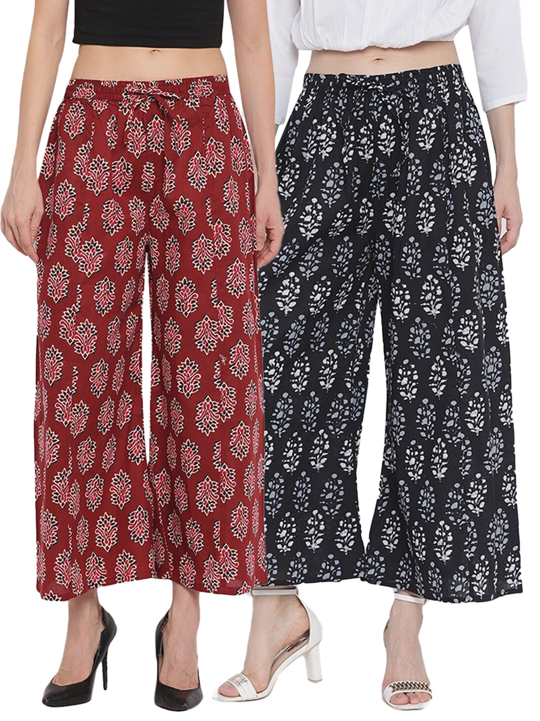 

Aawari Women Red & Black 2 Ethnic Motifs Palazzos