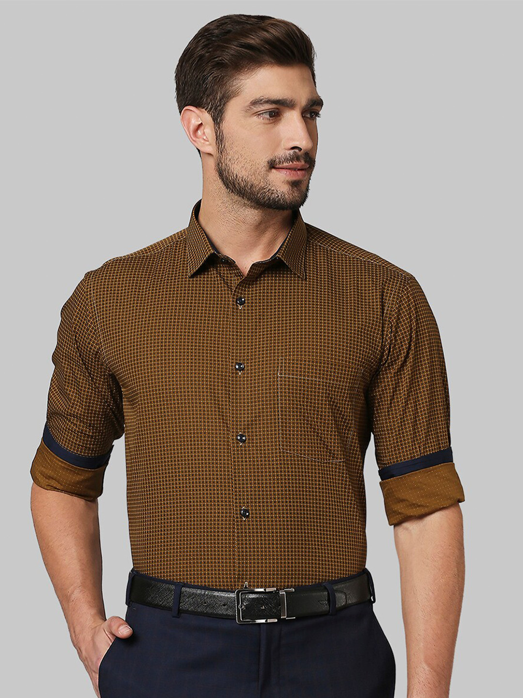 

Park Avenue Men Brown Slim Fit Micro Checked Cotton Formal Shirt