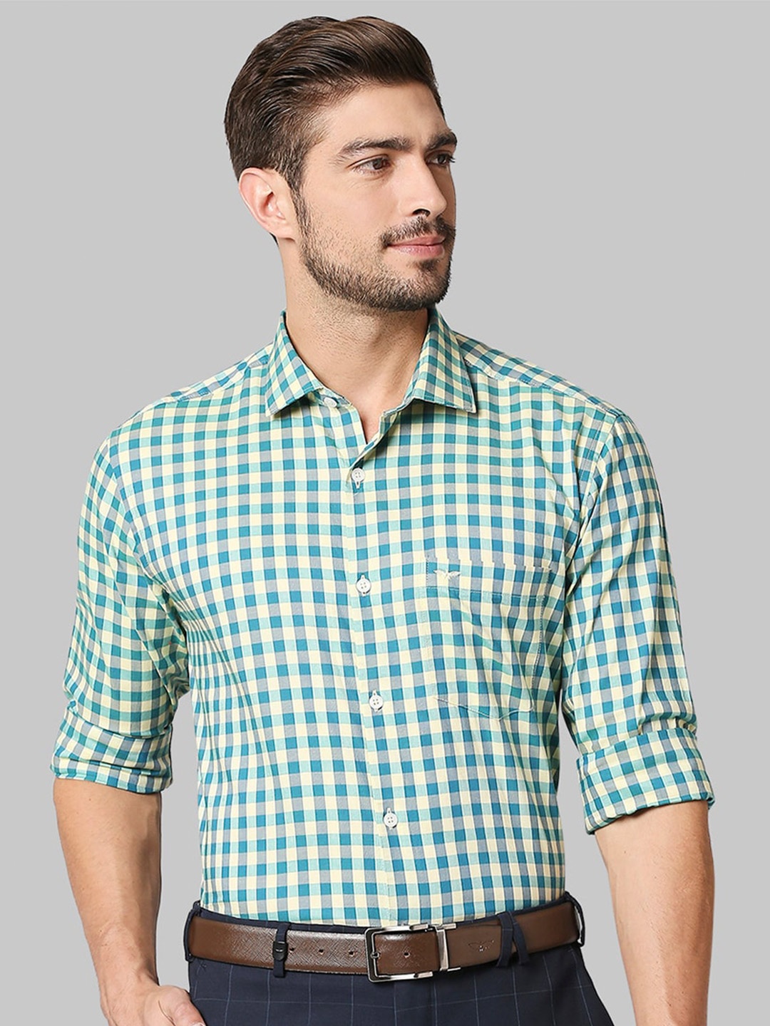 

Park Avenue Men Green Slim Fit Checked Cotton Casual Shirt