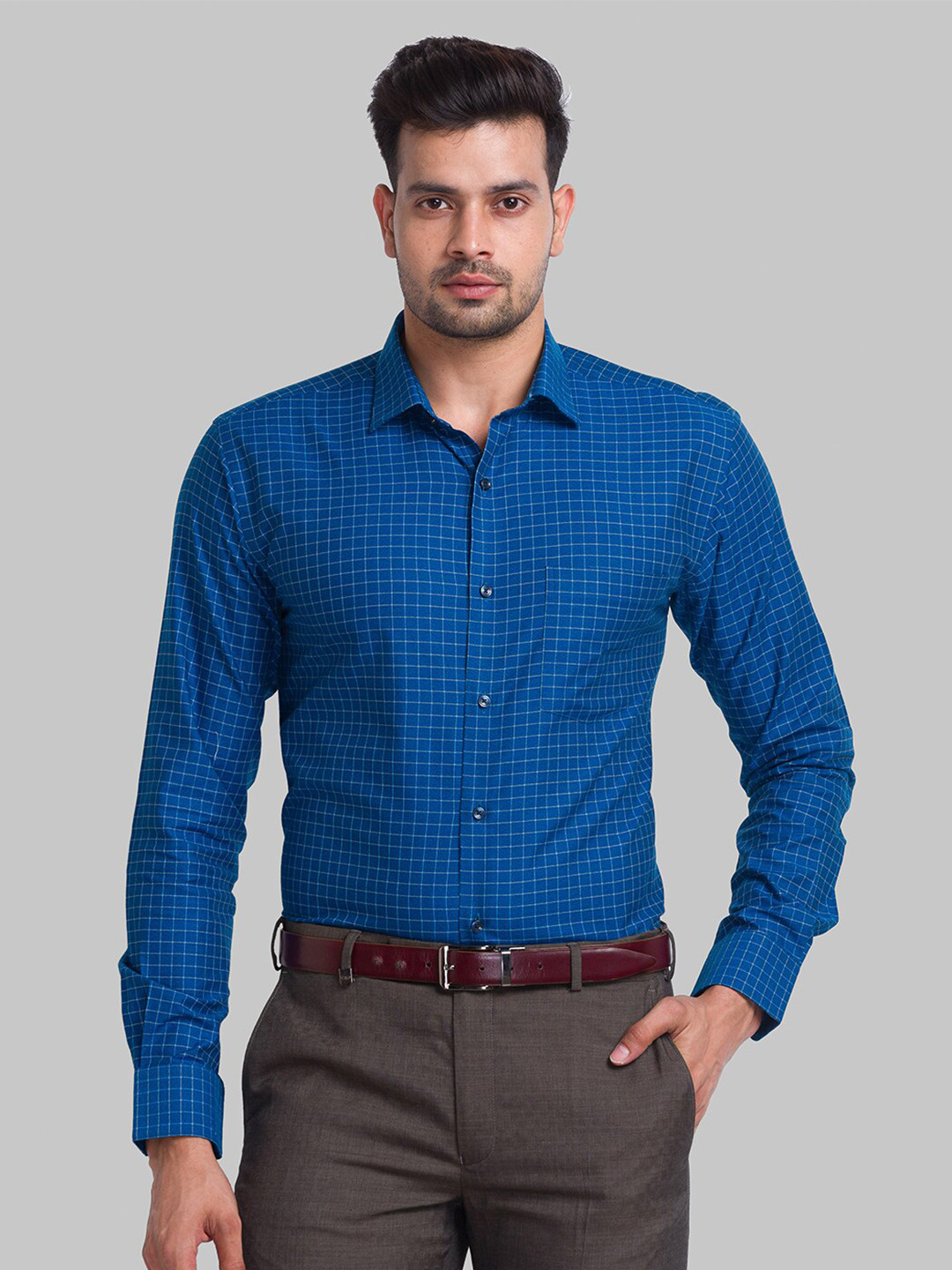 

Park Avenue Men Blue Slim Fit Checked Cotton Casual Shirt