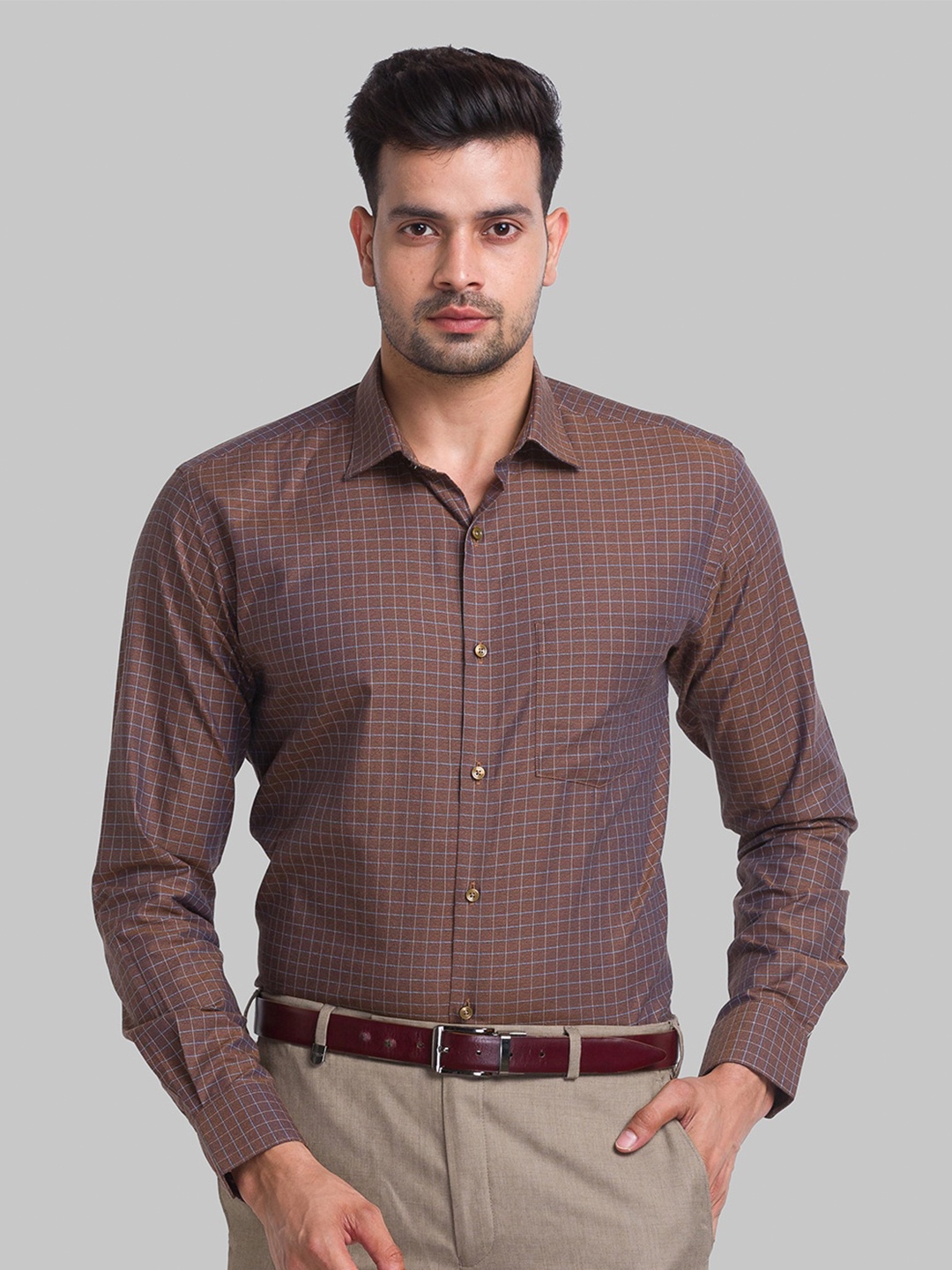 

Park Avenue Men Brown Slim Fit Checked Cotton Formal Shirt