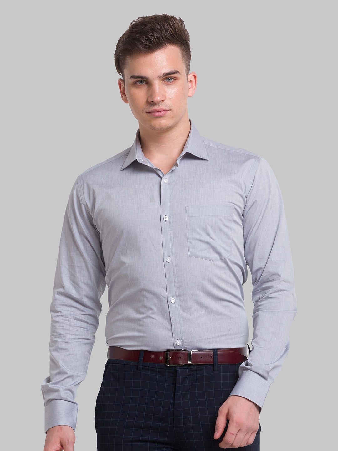 

Park Avenue Men Grey Slim Fit Casual Shirt