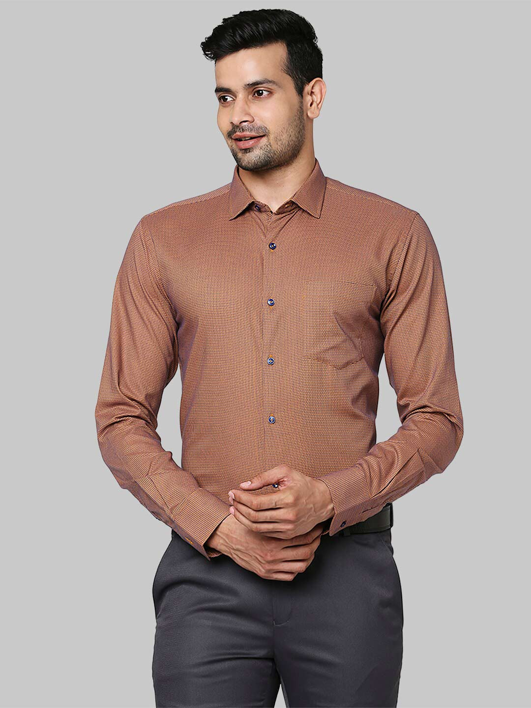 

Park Avenue Men Orange Slim Fit Textured Formal Shirt