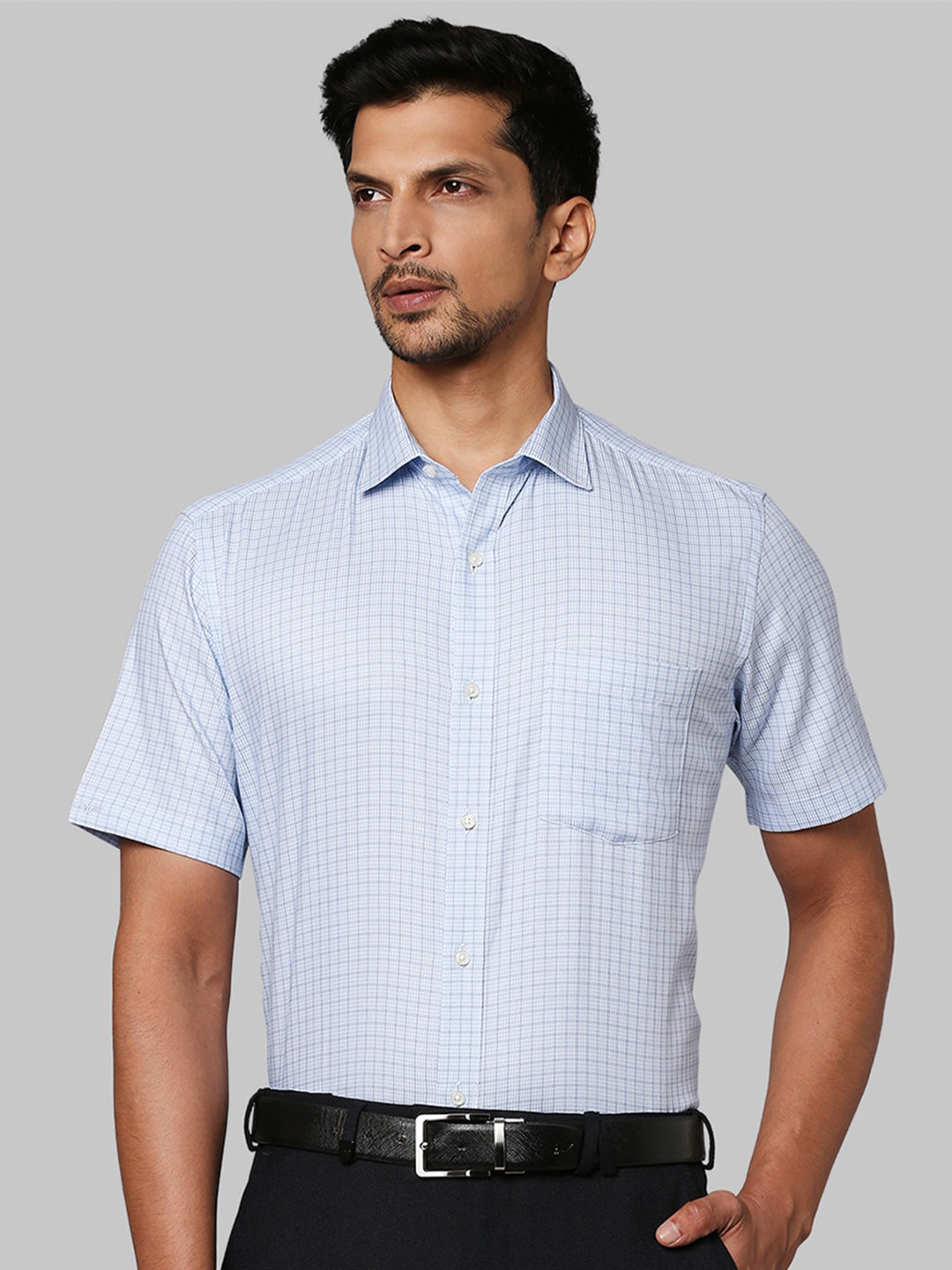 

Park Avenue Men Blue Grid Tattersall Checks Checked Formal Shirt