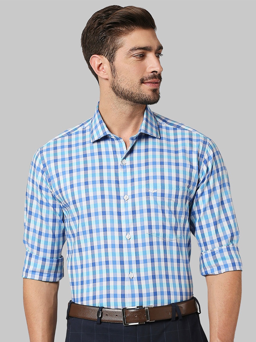 

Park Avenue Men Blue Slim Fit Checked Casual Shirt