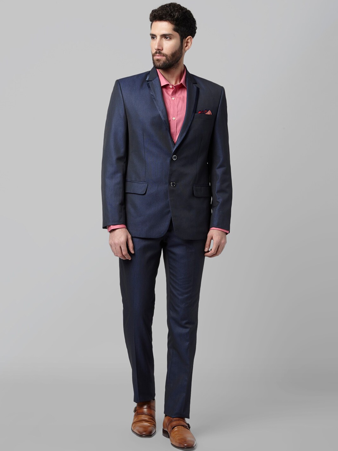 

Park Avenue Men Blue Solid Single-Breasted Formal Suit
