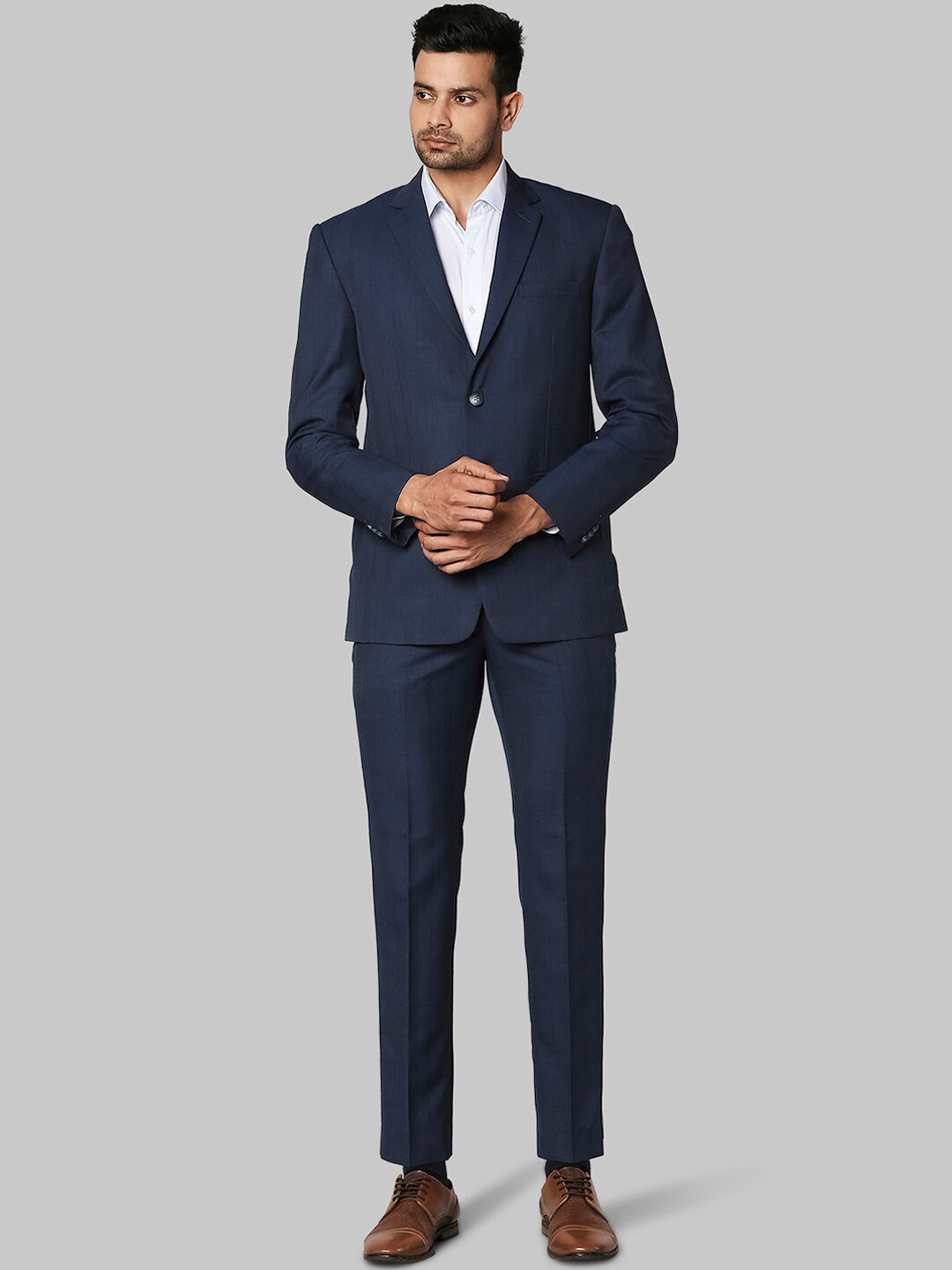 

Park Avenue Men Blue Checked Single-Breasted Formal Suit