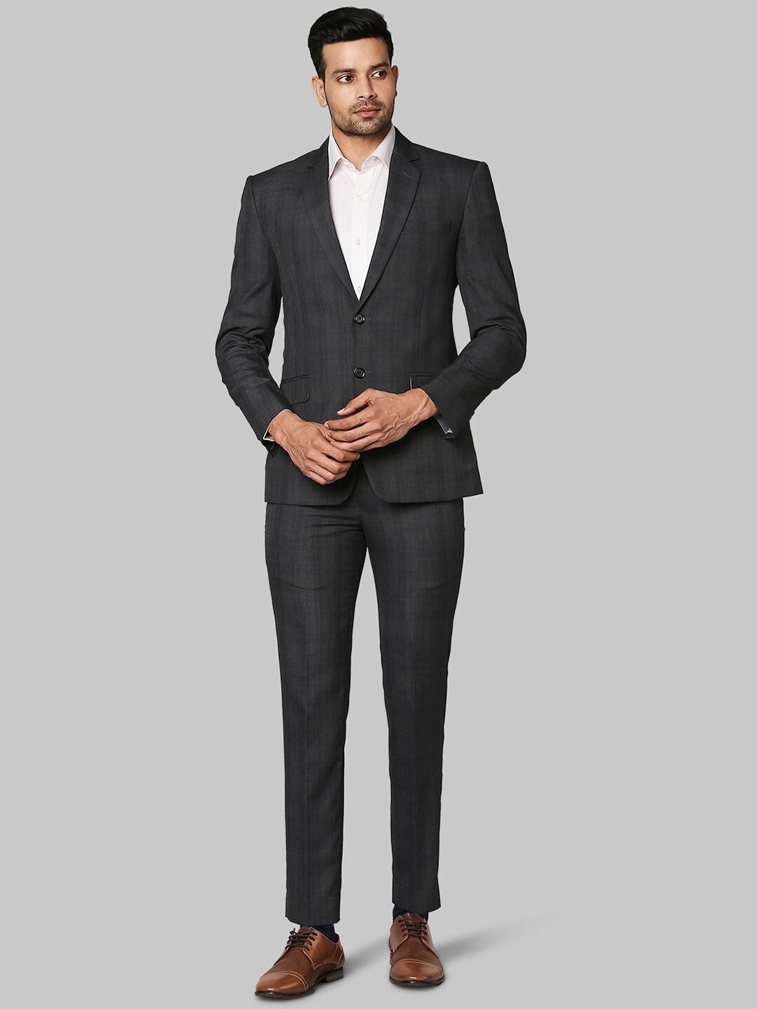 

Park Avenue Men Grey Checked Single-Breasted 2-Piece Formal Super Slim-Fit Suits