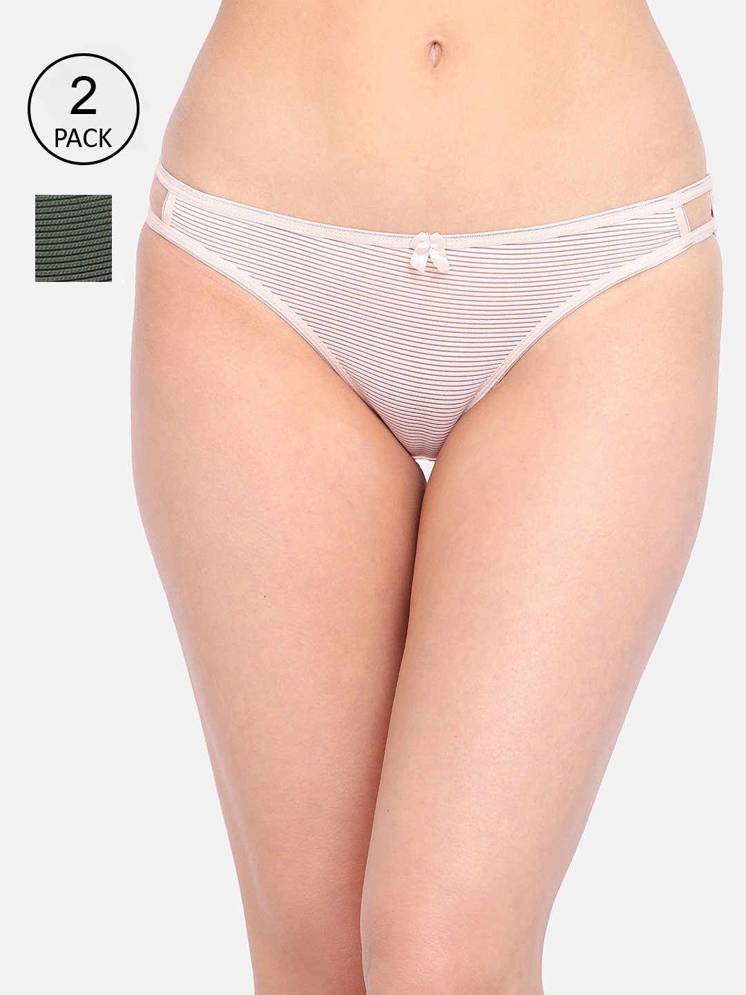 

LOTUSLEAF Women Pack Of 2 Striped Bikini Briefs, Pink