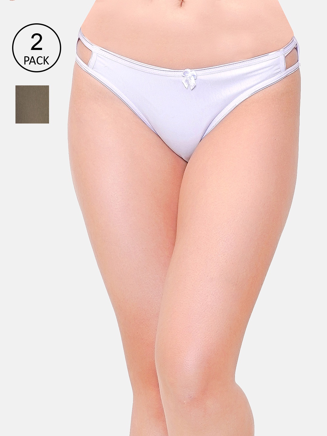 

LOTUSLEAF Women Pack Of 2 White & Olive Green Solid Bikini Briefs-LPS20102103