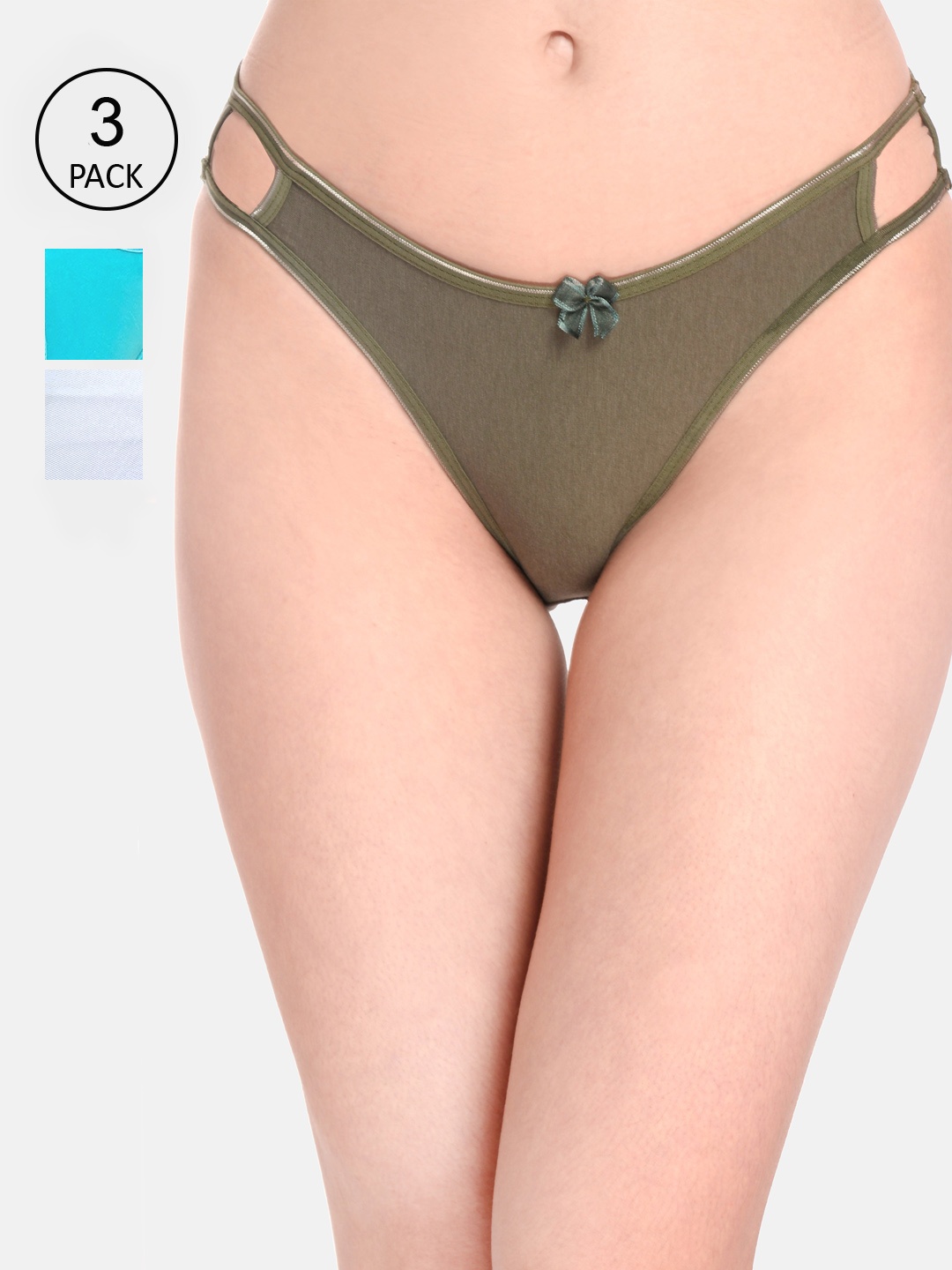 

LOTUSLEAF Women Pack Of 3 Blue & White Solid Cotton Bikini Briefs