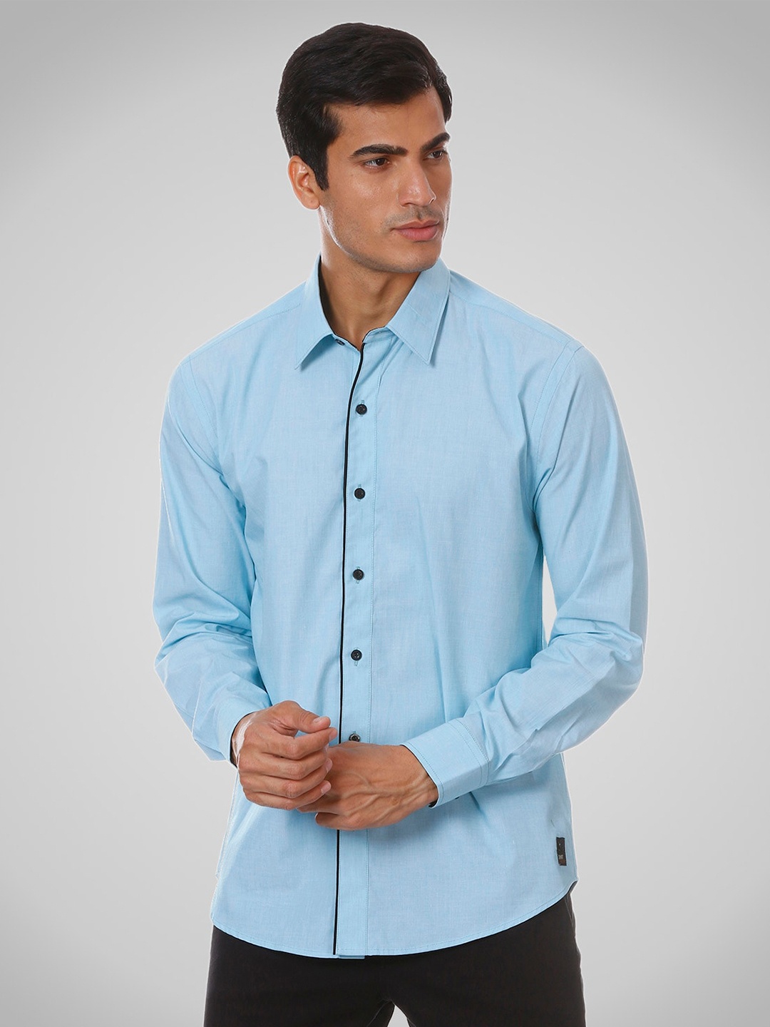 

SHIRT THEORY Men Blue Solid Comfort Cotton Casual Shirt