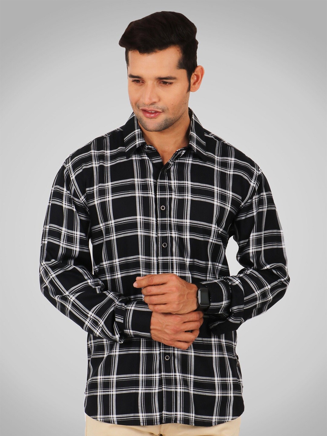 

SHIRT THEORY Men Black Comfort Tartan Checks Checked Casual Shirt