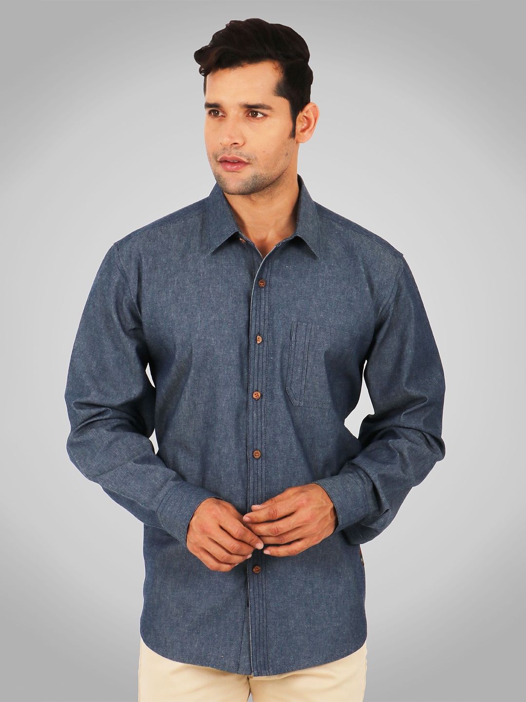 

SHIRT THEORY Men Blue Solid Comfort Casual Shirt