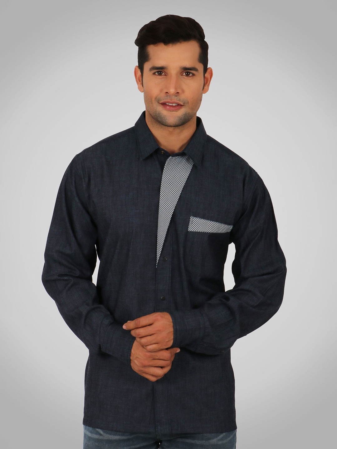 

SHIRT THEORY Men Blue Comfort Casual Solid Shirt