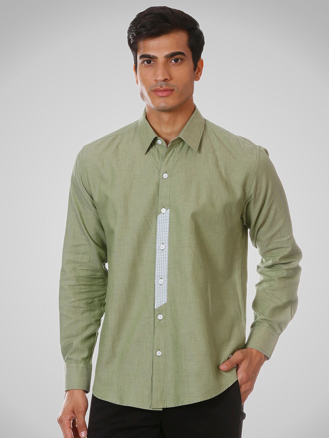 

SHIRT THEORY Men Green Comfort Printed Casual Shirt