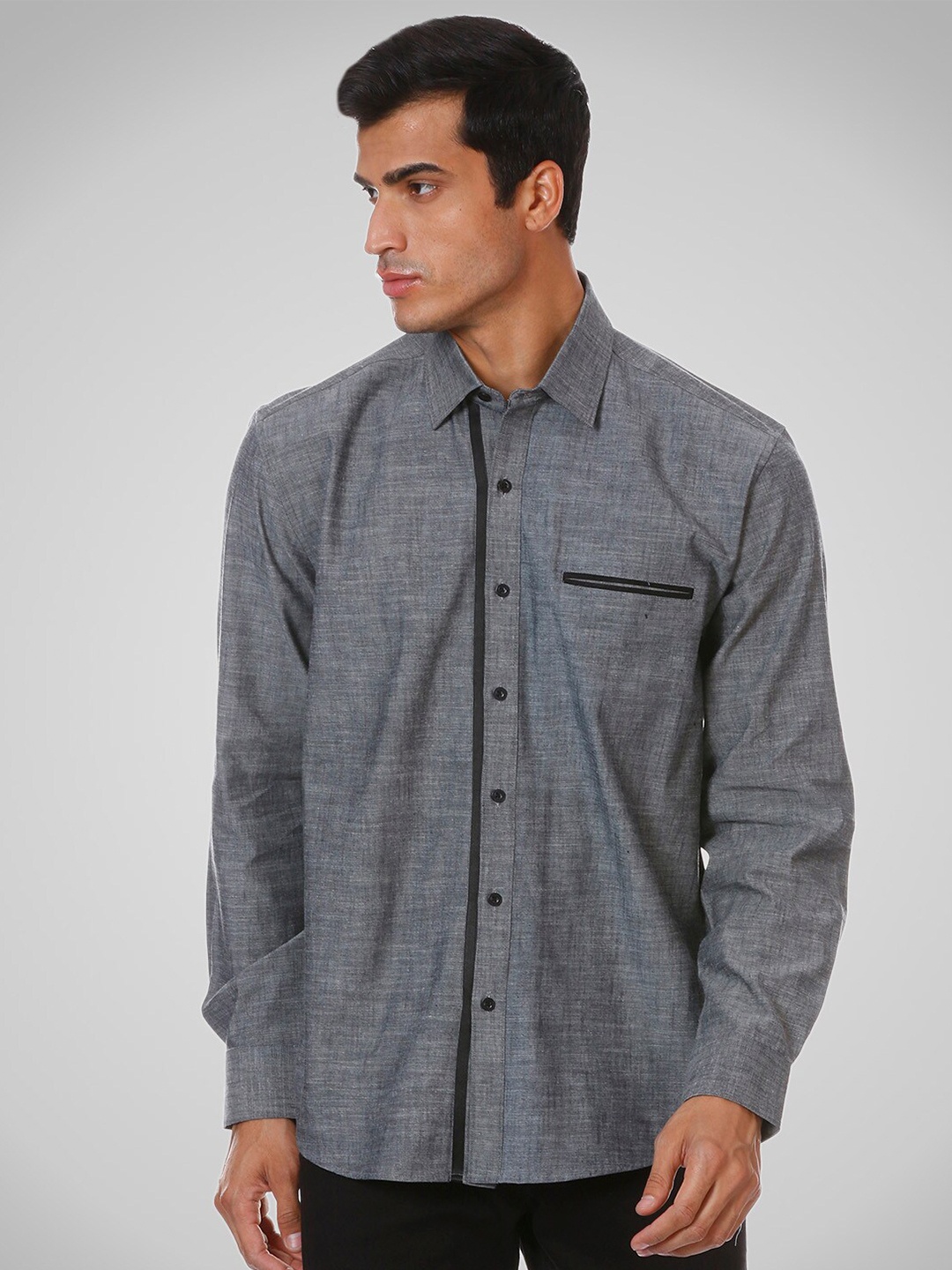 

SHIRT THEORY Men Grey Comfort Casual Shirt