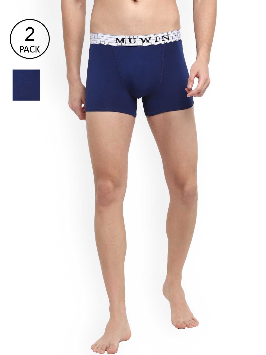 

MUWIN Men Pack Of 2 Navy Blue Solid Trunk