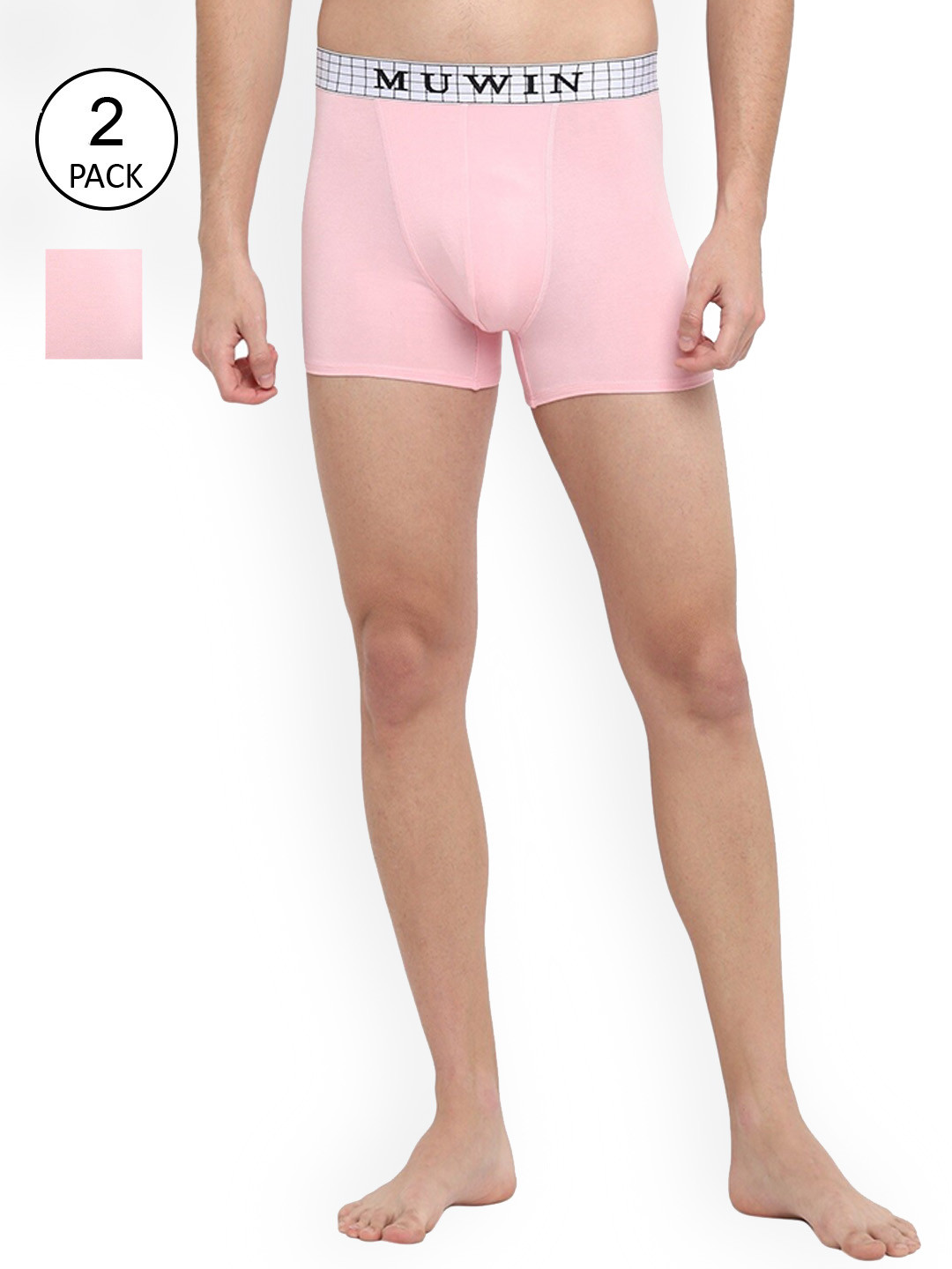 

MUWIN Men Pack Of 2 Solid Printed Trunk, Pink
