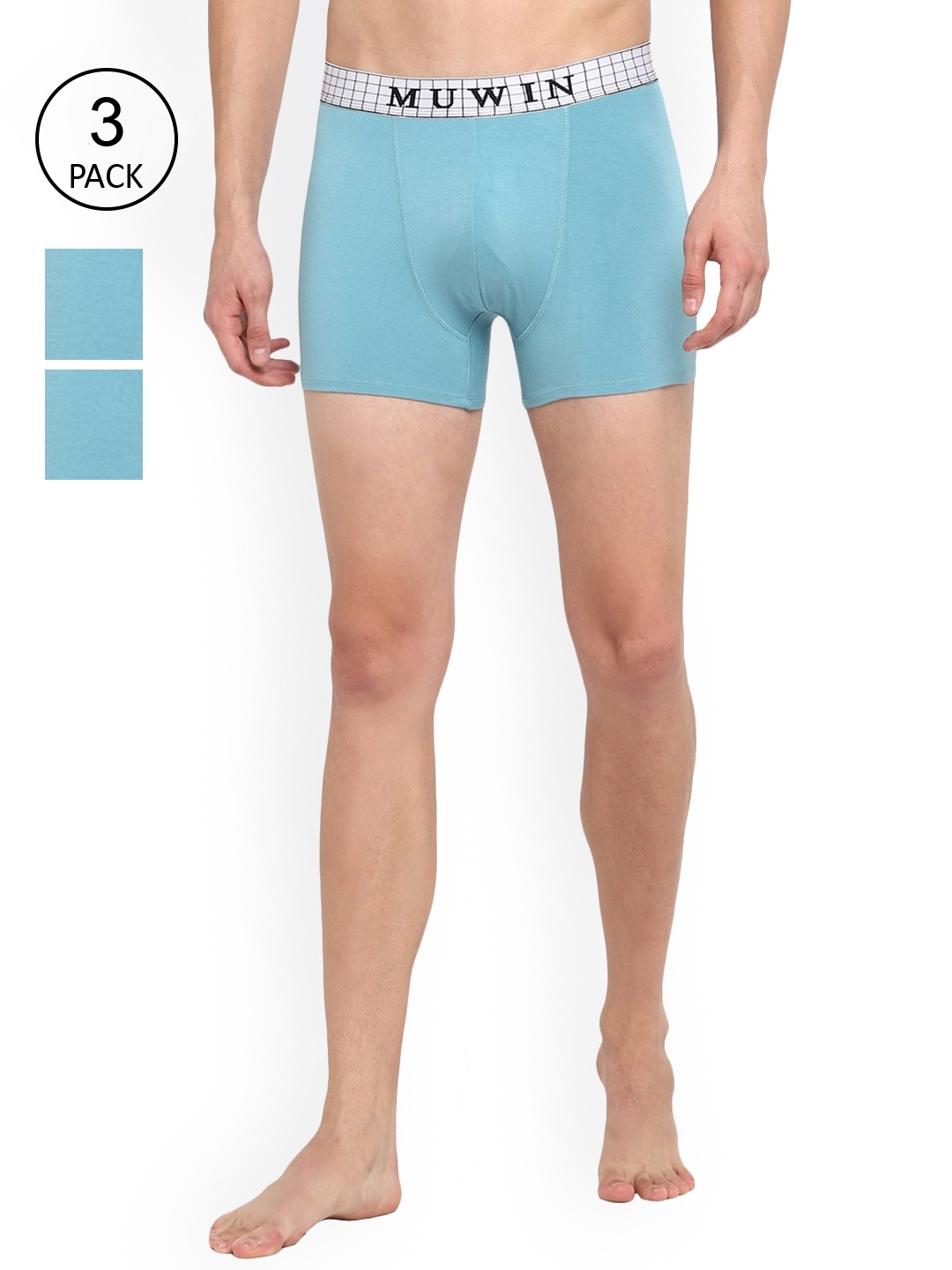 

MUWIN Men Pack Of 3 Turquoise Blue Solid Trunk CHKTRUNKTEAL(S)-PO3