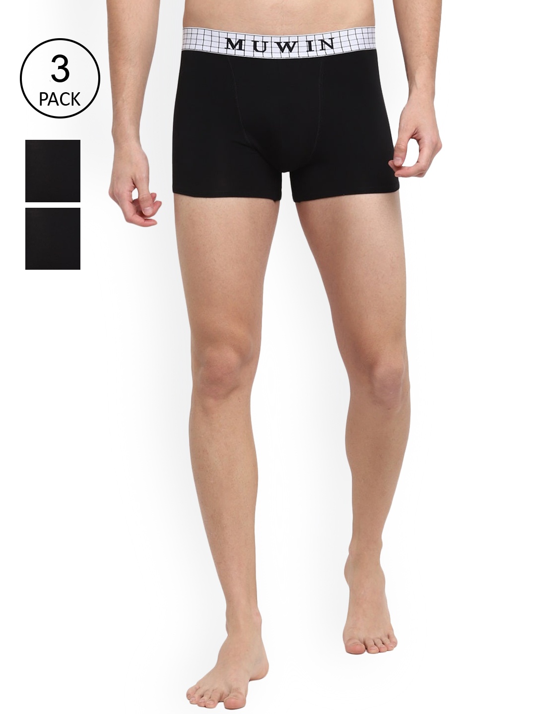 

MUWIN Men Pack Of 3 Black Solid Trunk