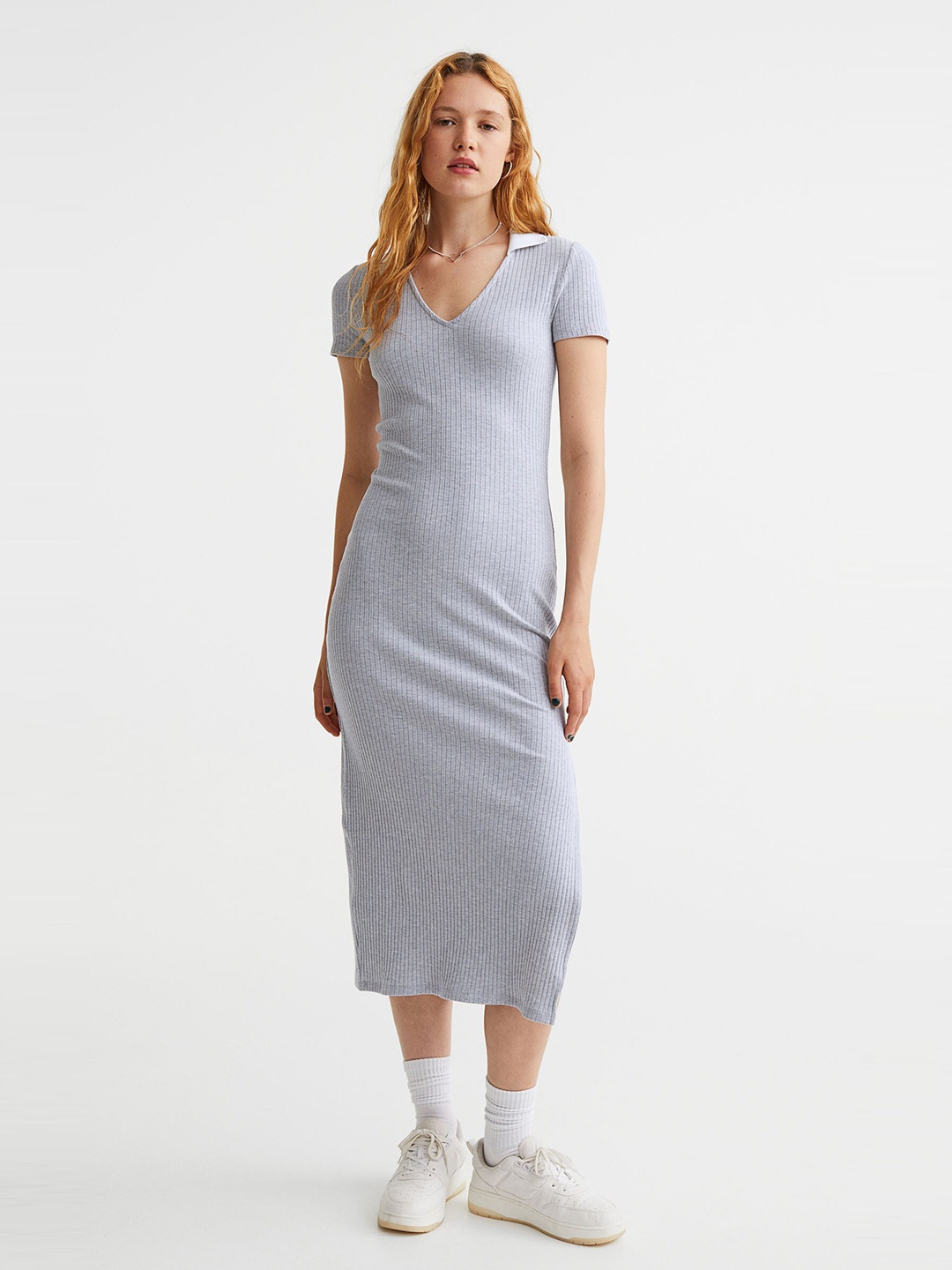 

H&M Grey Ribbed Bodycon Dress