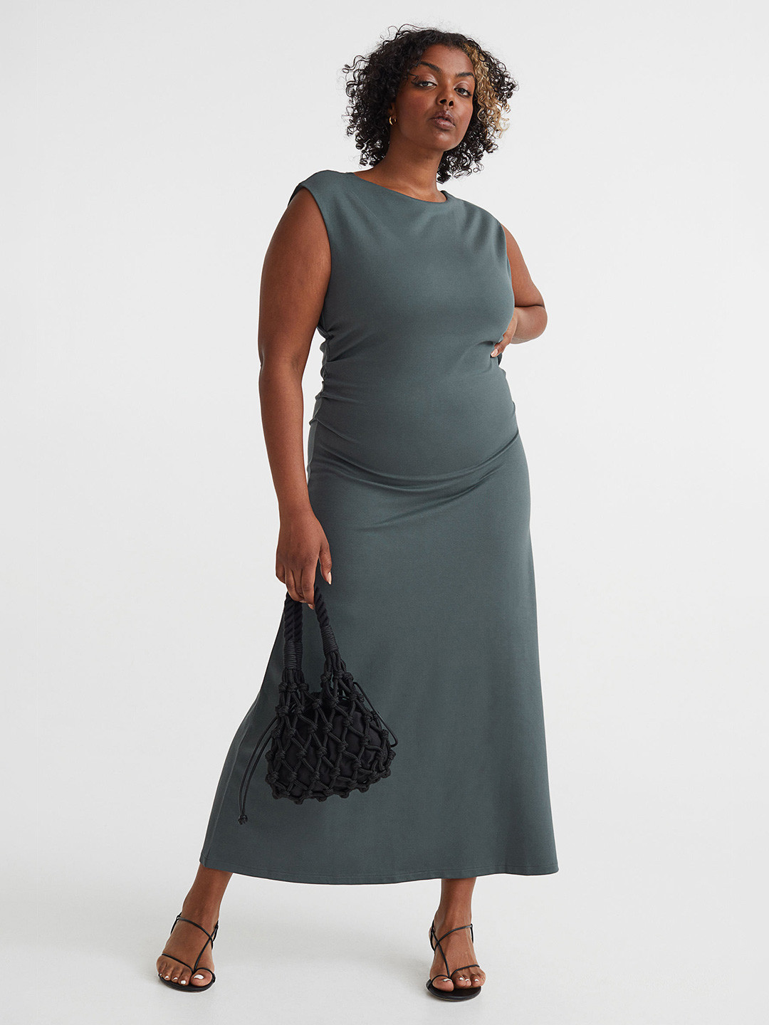 

H&M Green Solid Tailored Jersey Dress