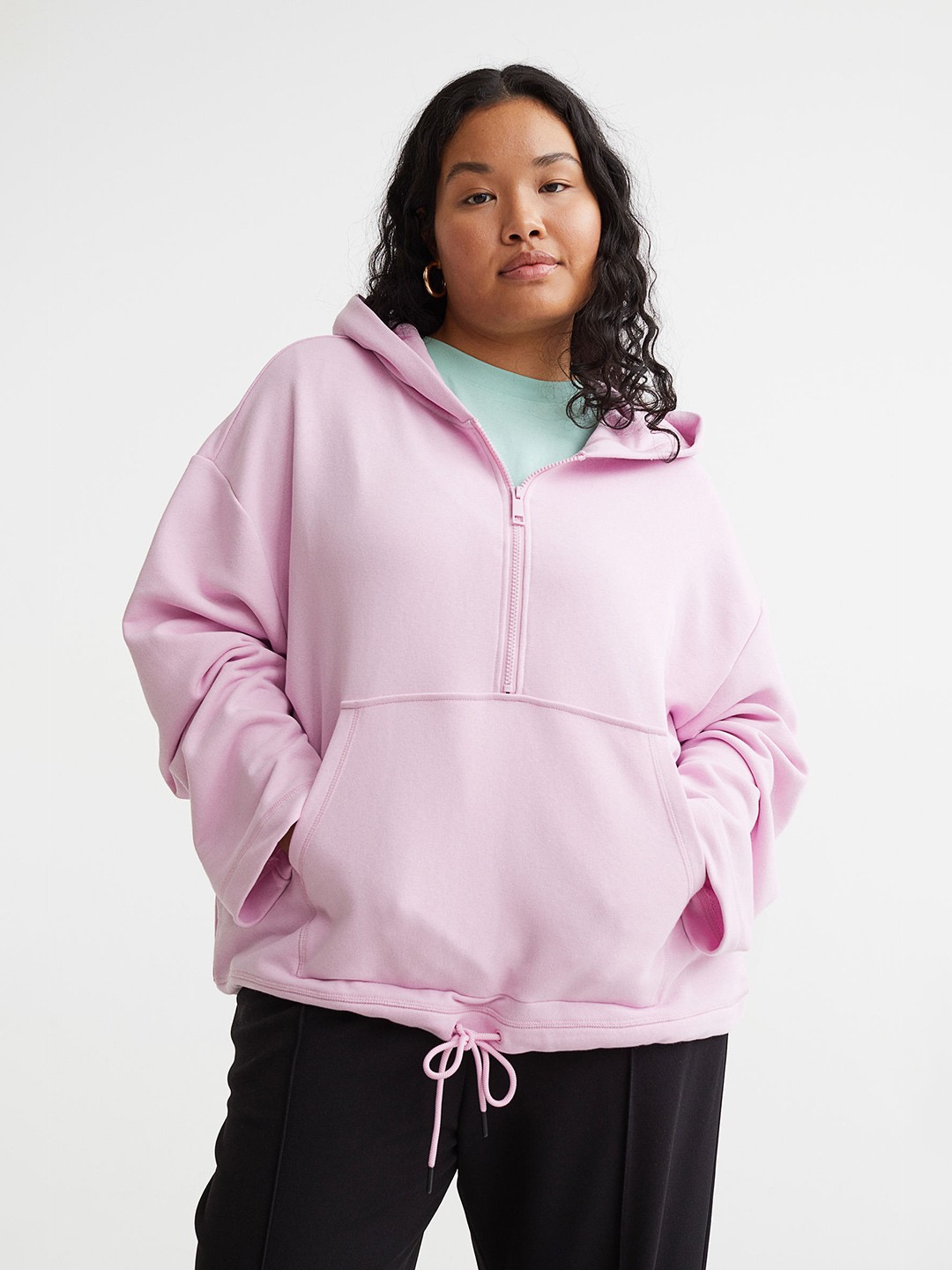 

H&M Women Plus Size Pink Half-Zip Hoodie