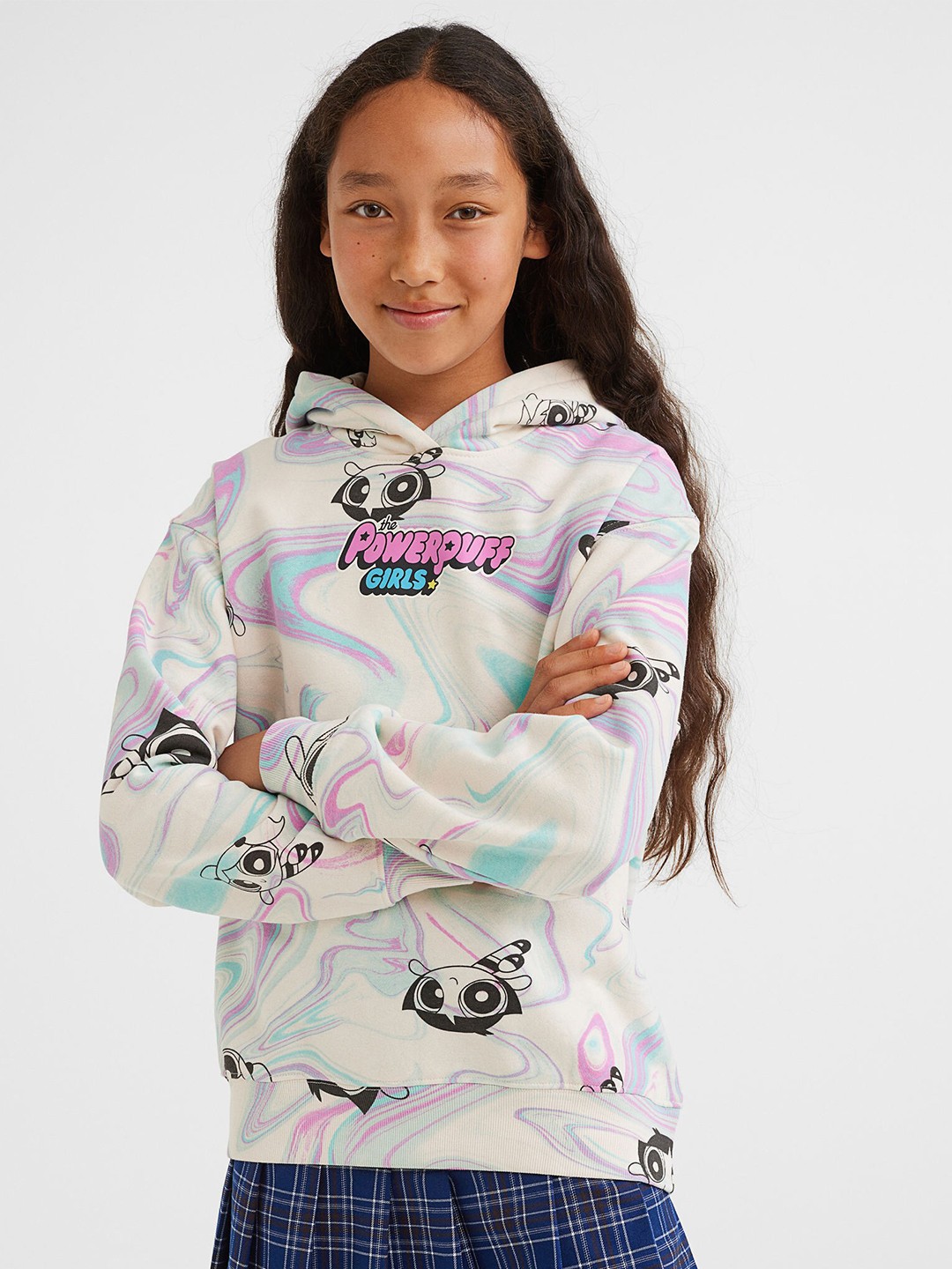 

H&M Girls White Oversized Printed Hoodie