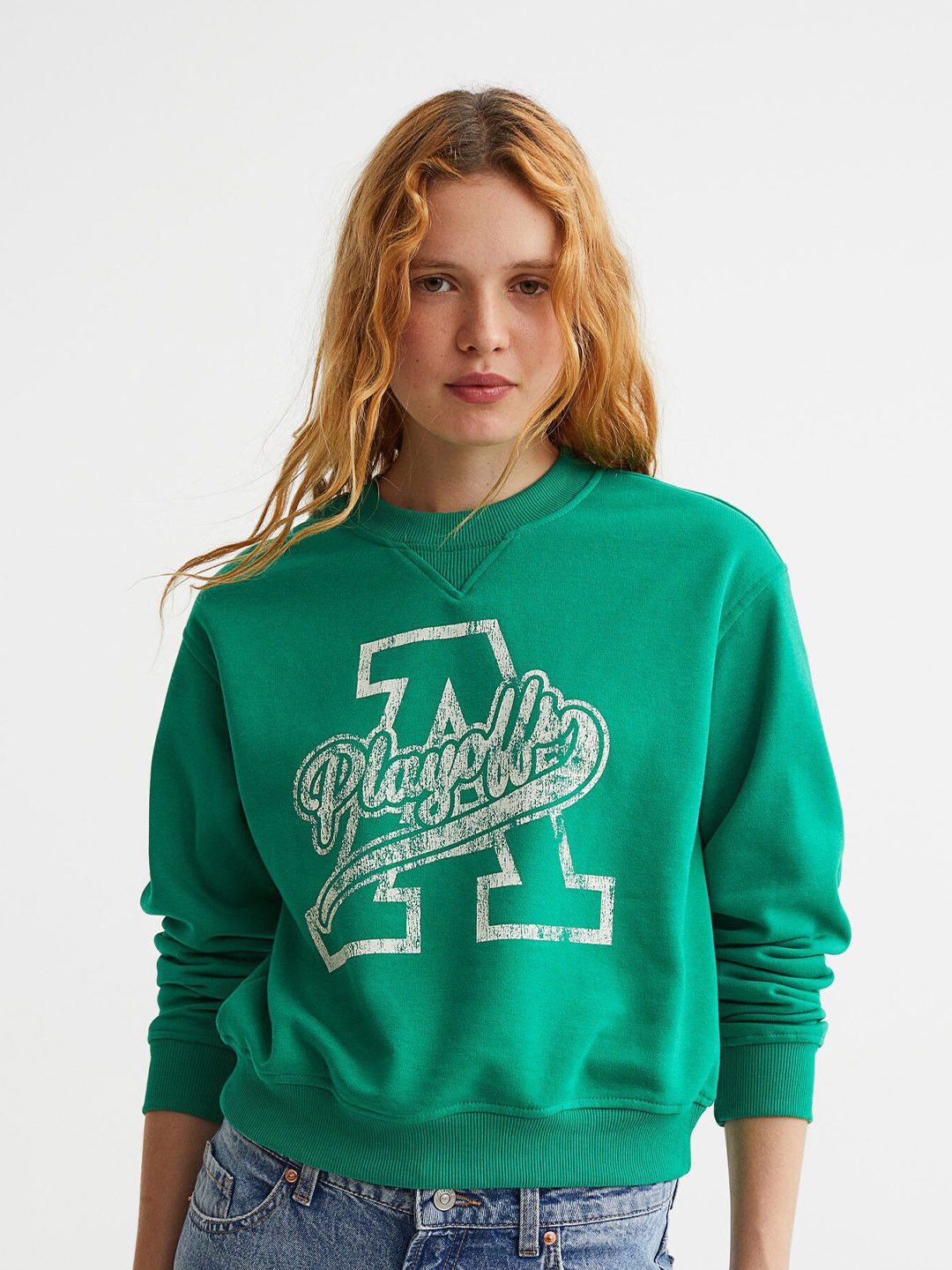 

H&M Women Green Printed Sweatshirt