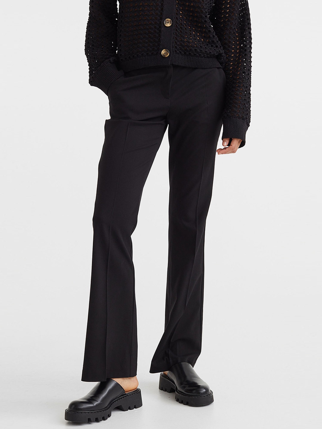 

H&M Women Black Flared Crease-Leg Trousers