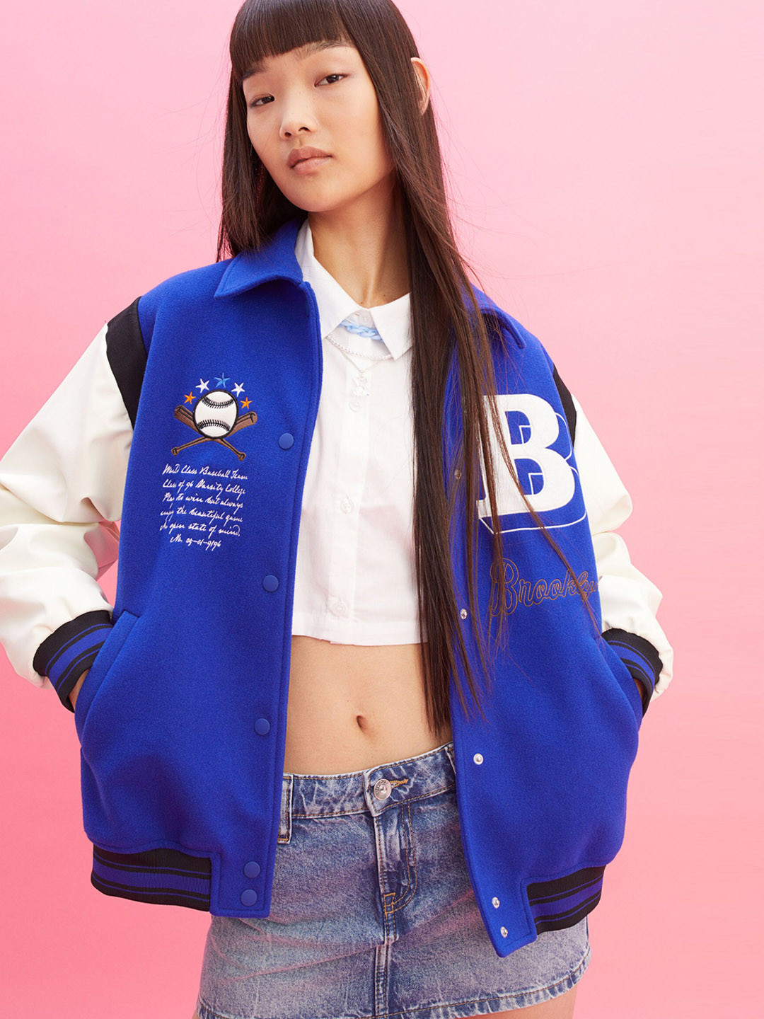 

H&M Women Blue Baseball Jacket