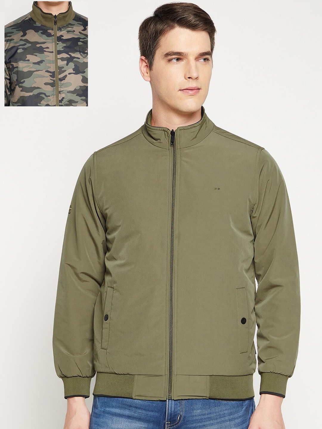 

Okane Men Olive Green Reversible Bomber Jacket
