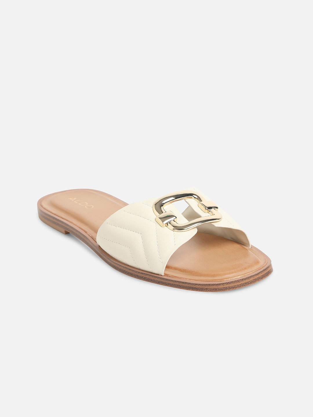 

ALDO Women White Embellished Open Toe Flats with Buckles