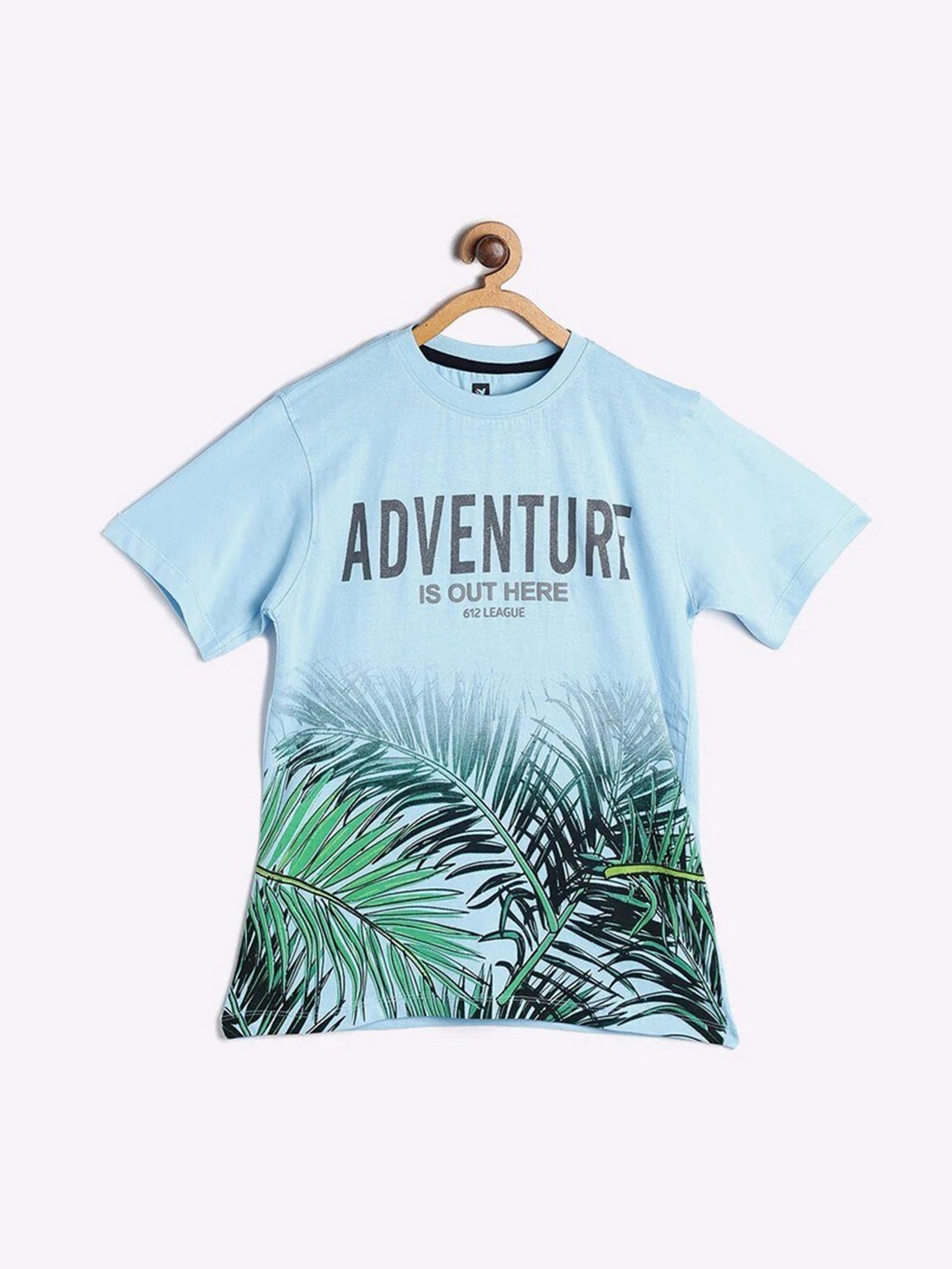 

612League Boys Blue & Green Typography Printed V-Neck Tropical T-shirt