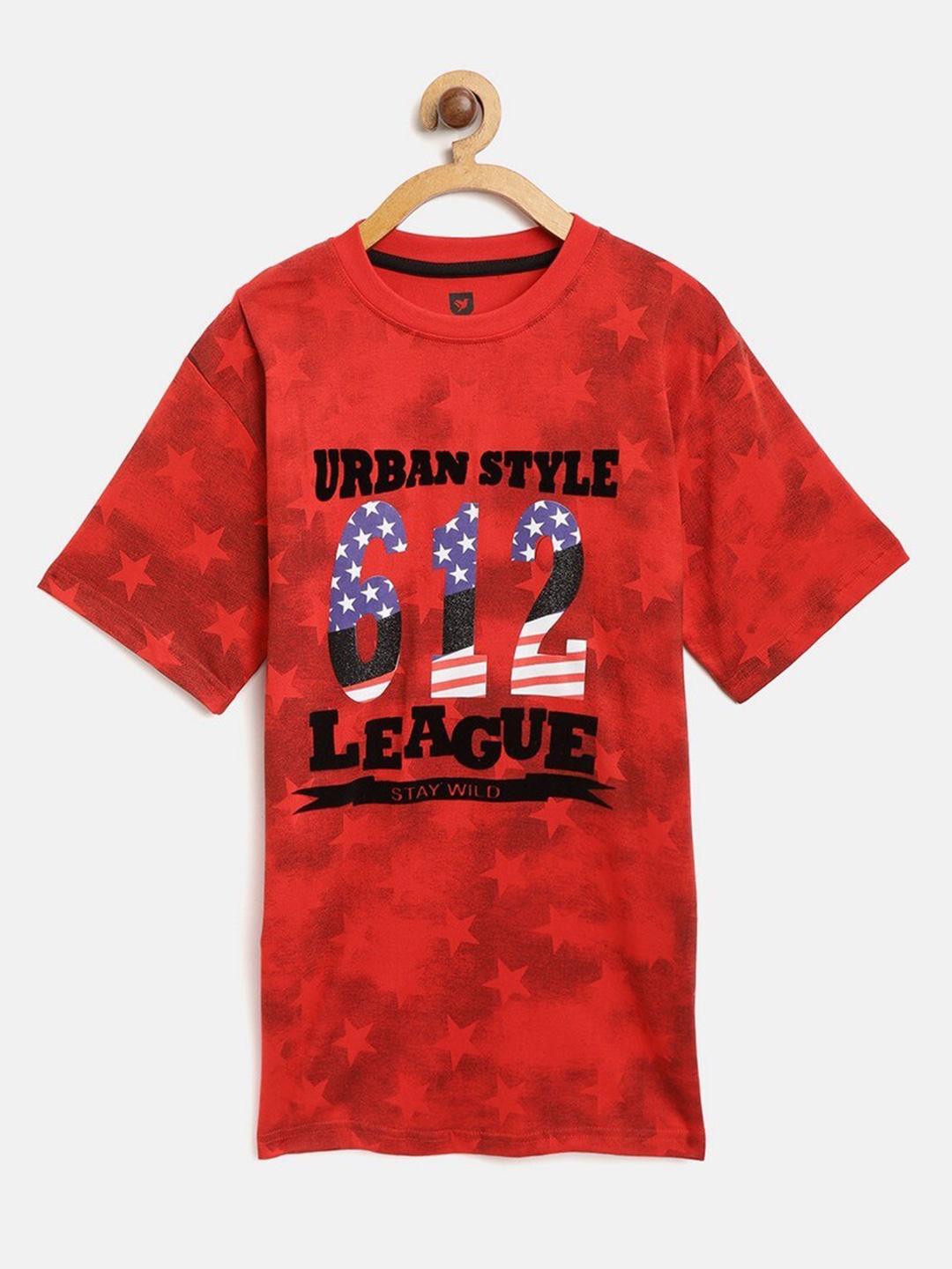 

612League Boys Red Typography Printed T-shirt