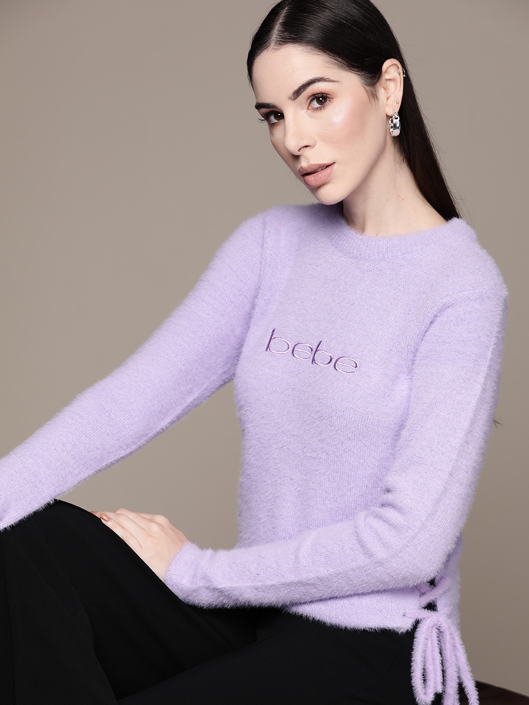 

bebe Women Lavender Silk Brighter Basics Fuzzy Pullover