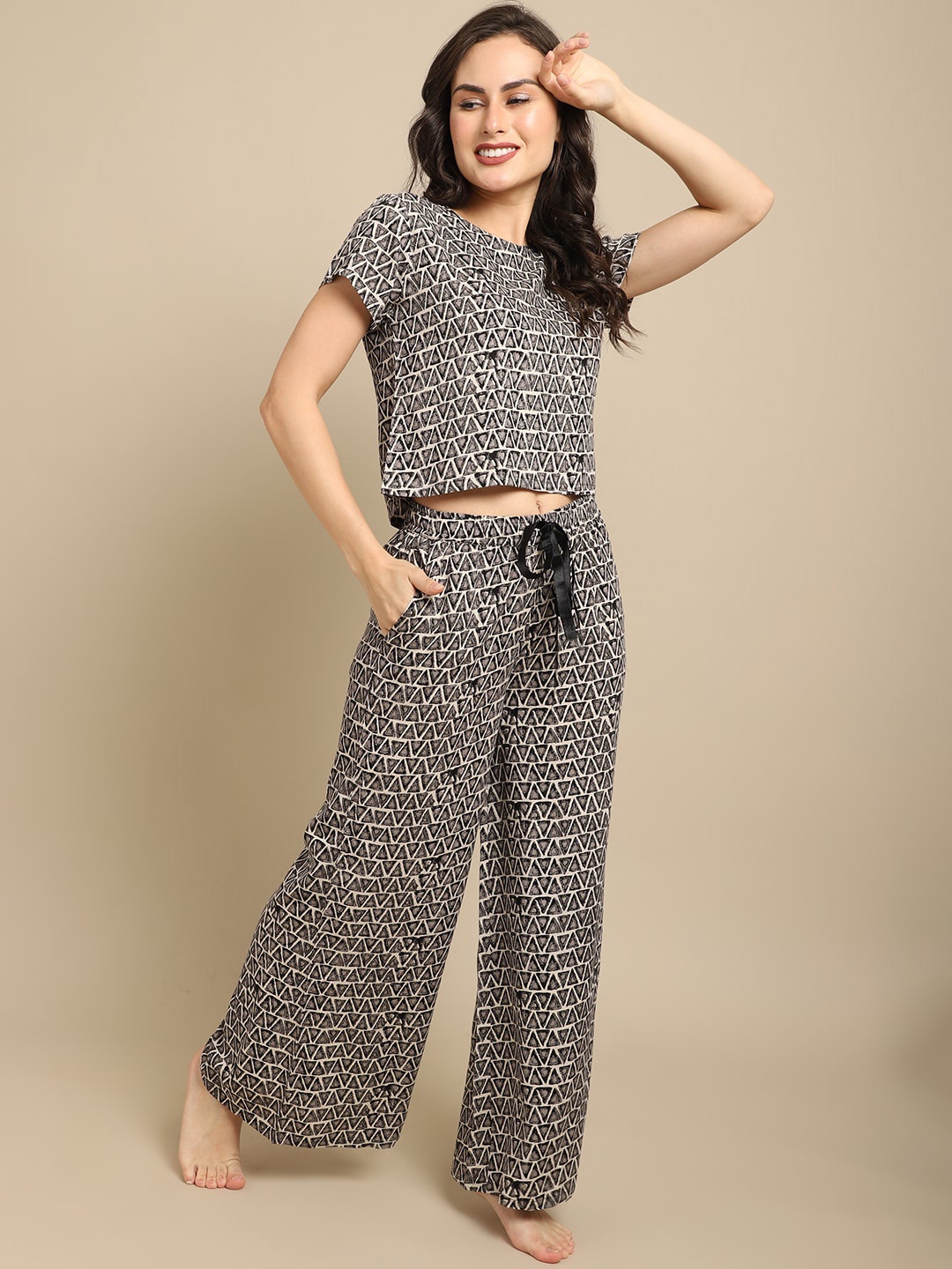 

Boston Club Women Black & White Printed Night Suit-BC-91-blak-LT-Black