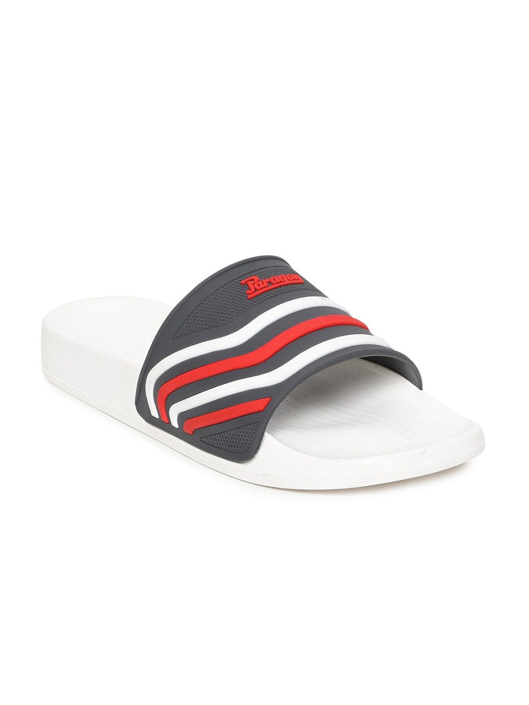 

Paragon Men White & Grey Striped Sliders