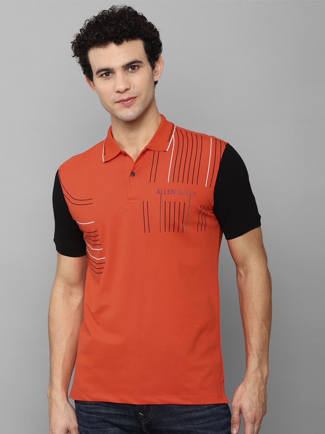 

Allen Solly Men Orange Printed Polo Collar T-shirt