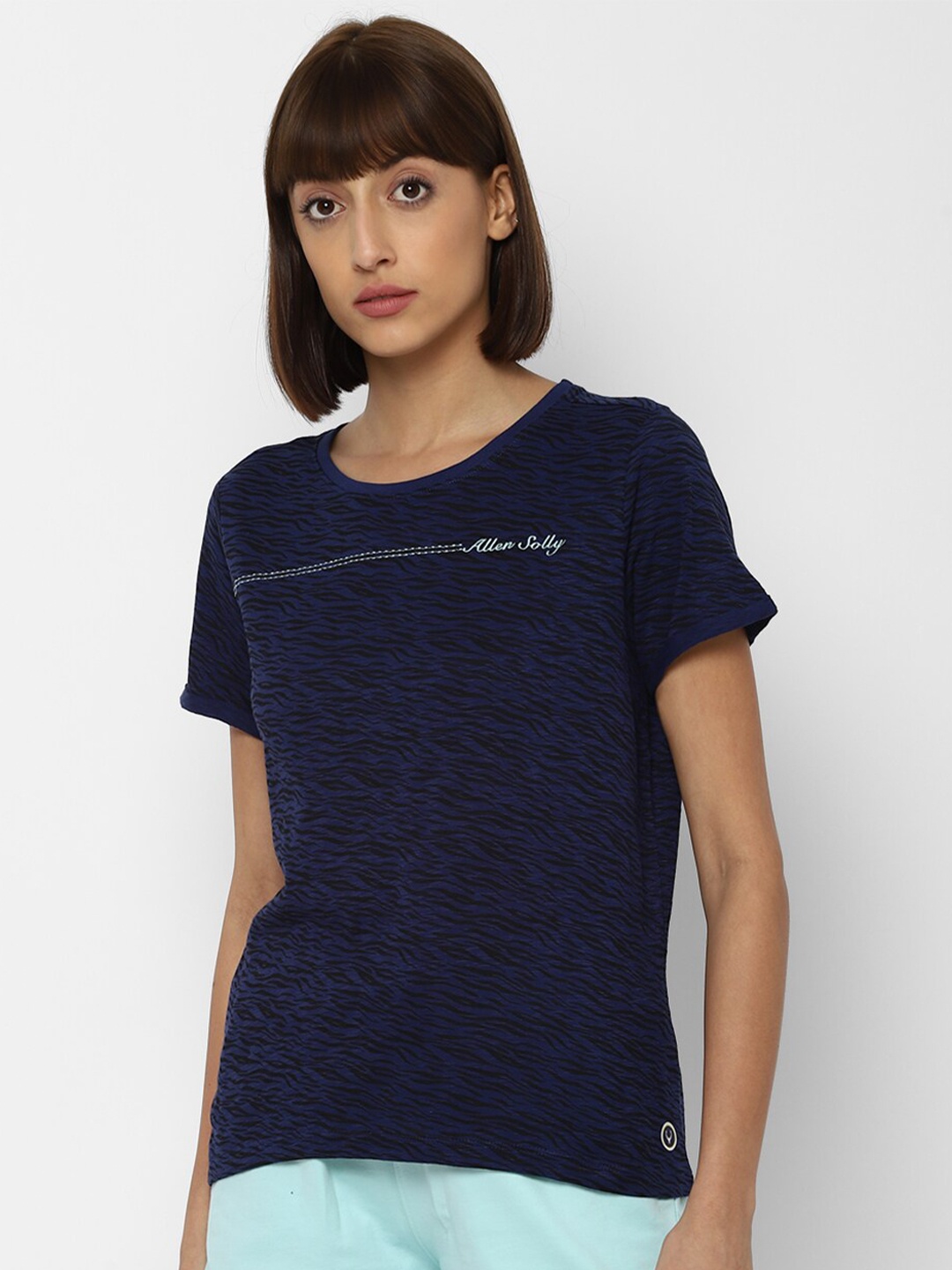 

Allen Solly Woman Women Navy Blue Typography Cotton T-shirt