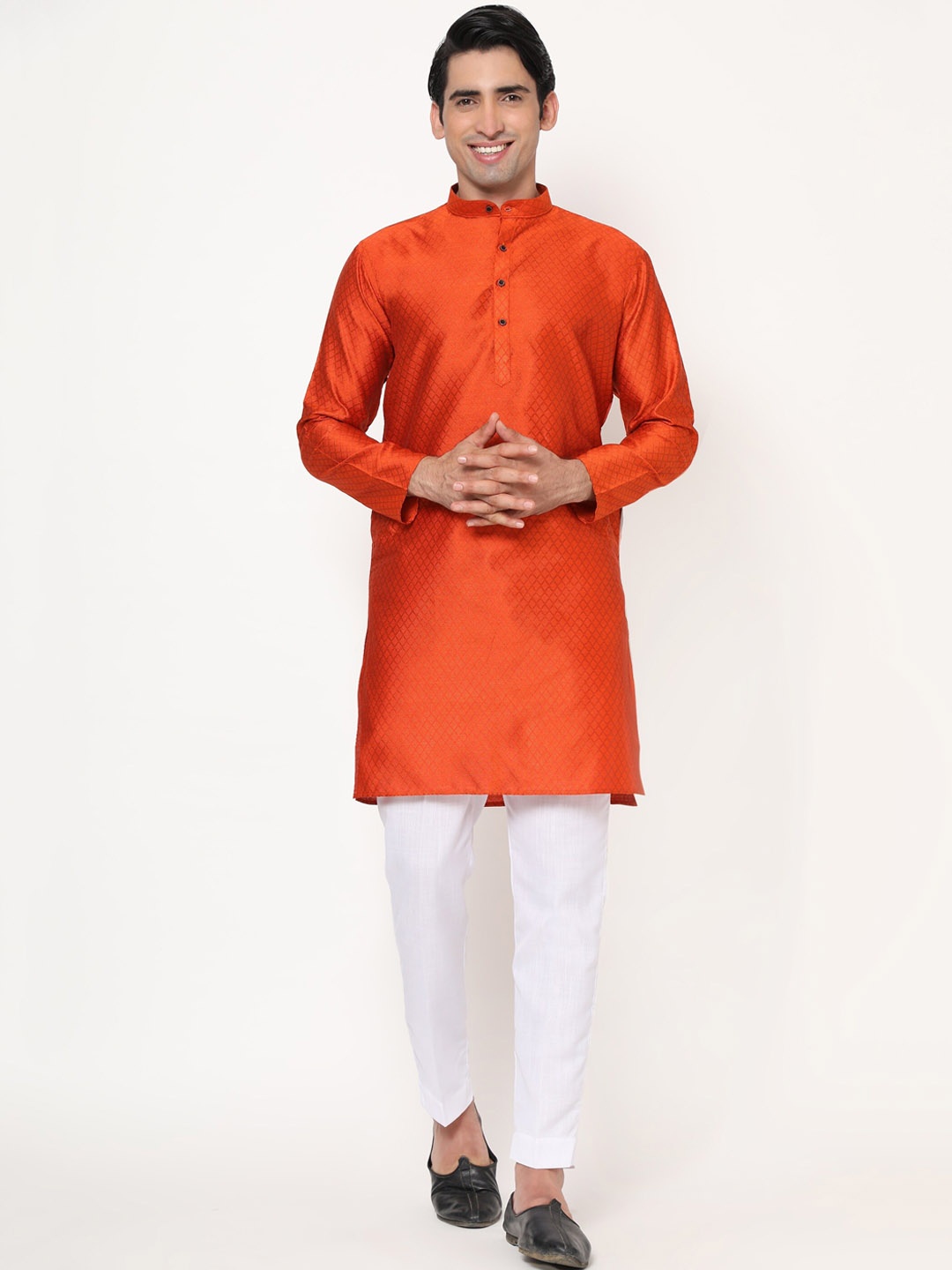 

GoStyle Men Orange Pure Cotton Kurta with Churidar