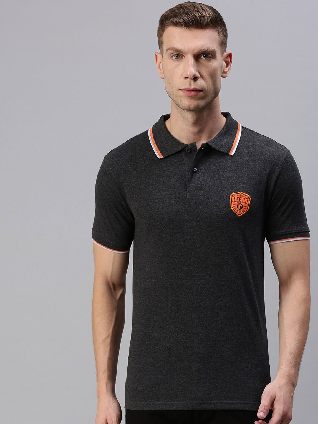 

ONN Men Black Polo Collar T-shirt